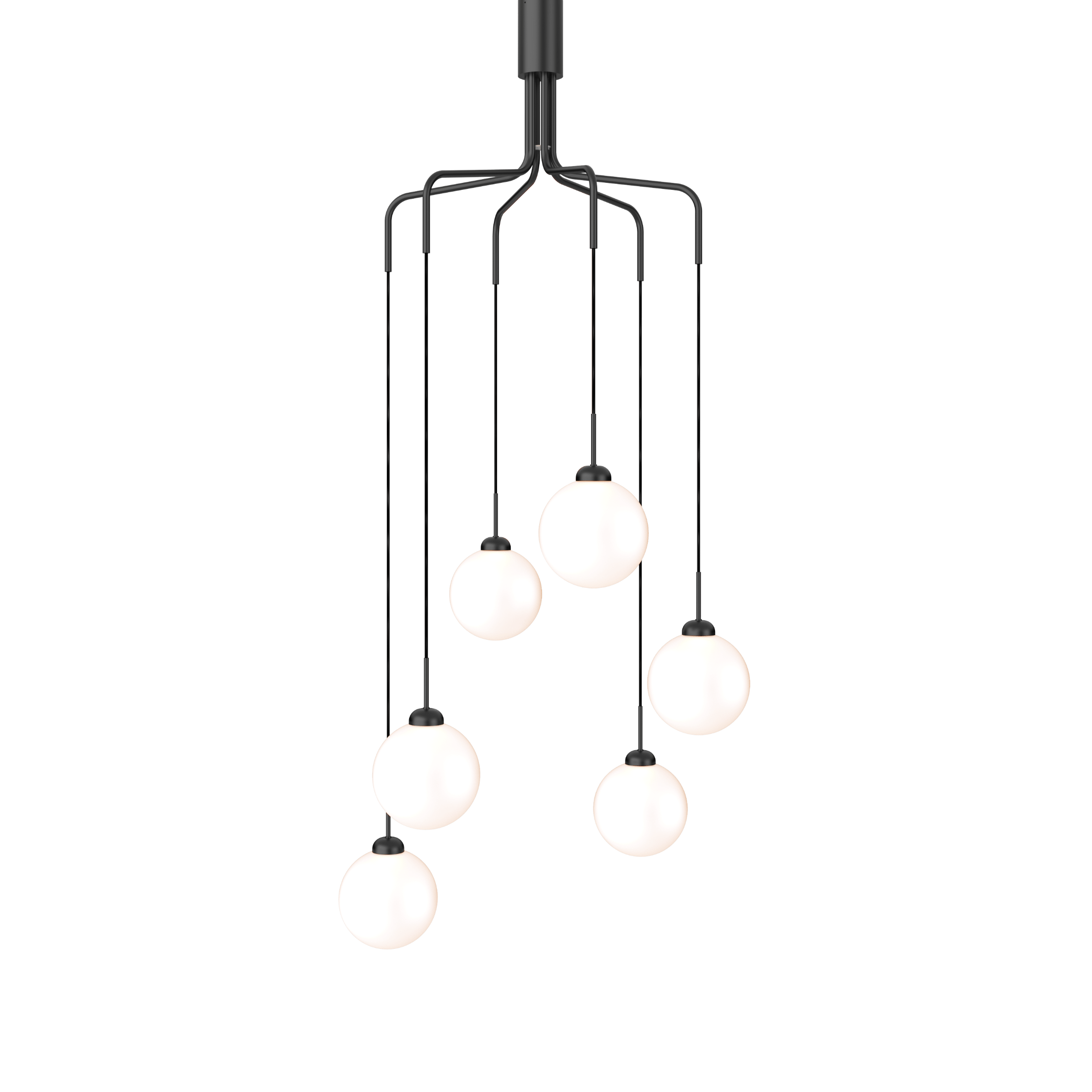 Lampa visící APIALES CLUSTER 6 černá s opálovým sklem