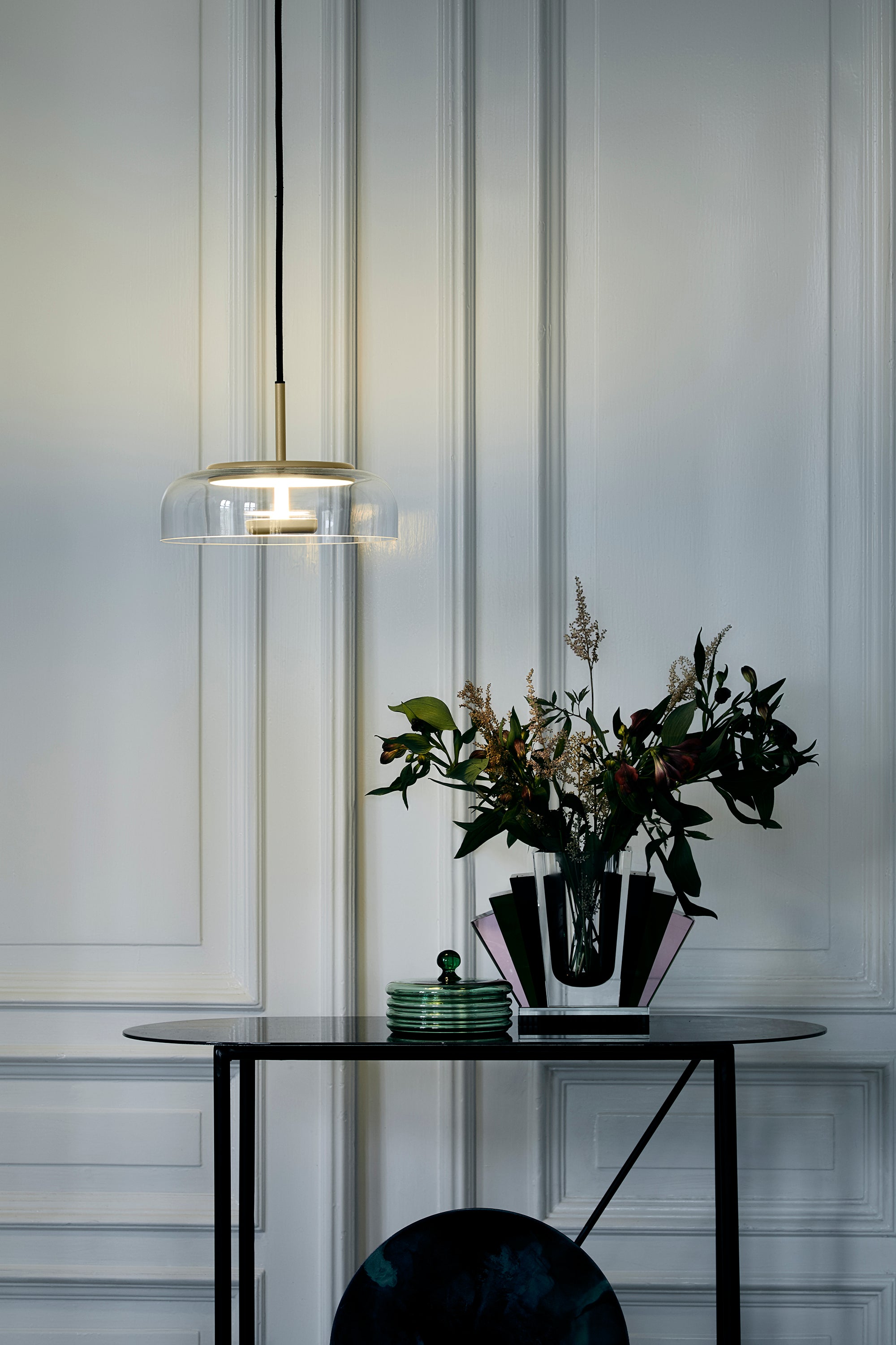 Závěsná lampa BLOSSI zlatá s transparentním sklem