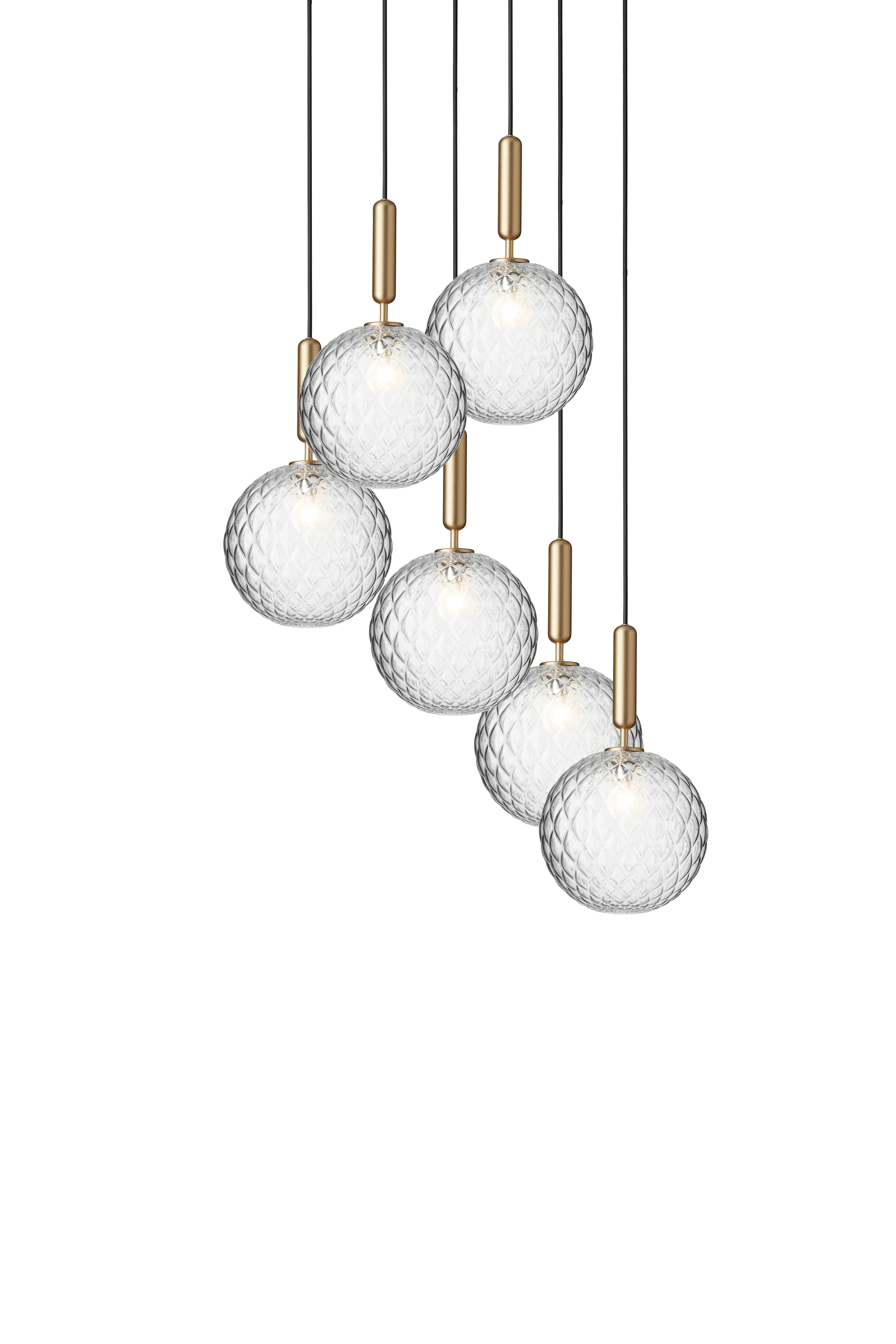 Závěsná lampa MIIRA 6 mosazná s transparentním sklem