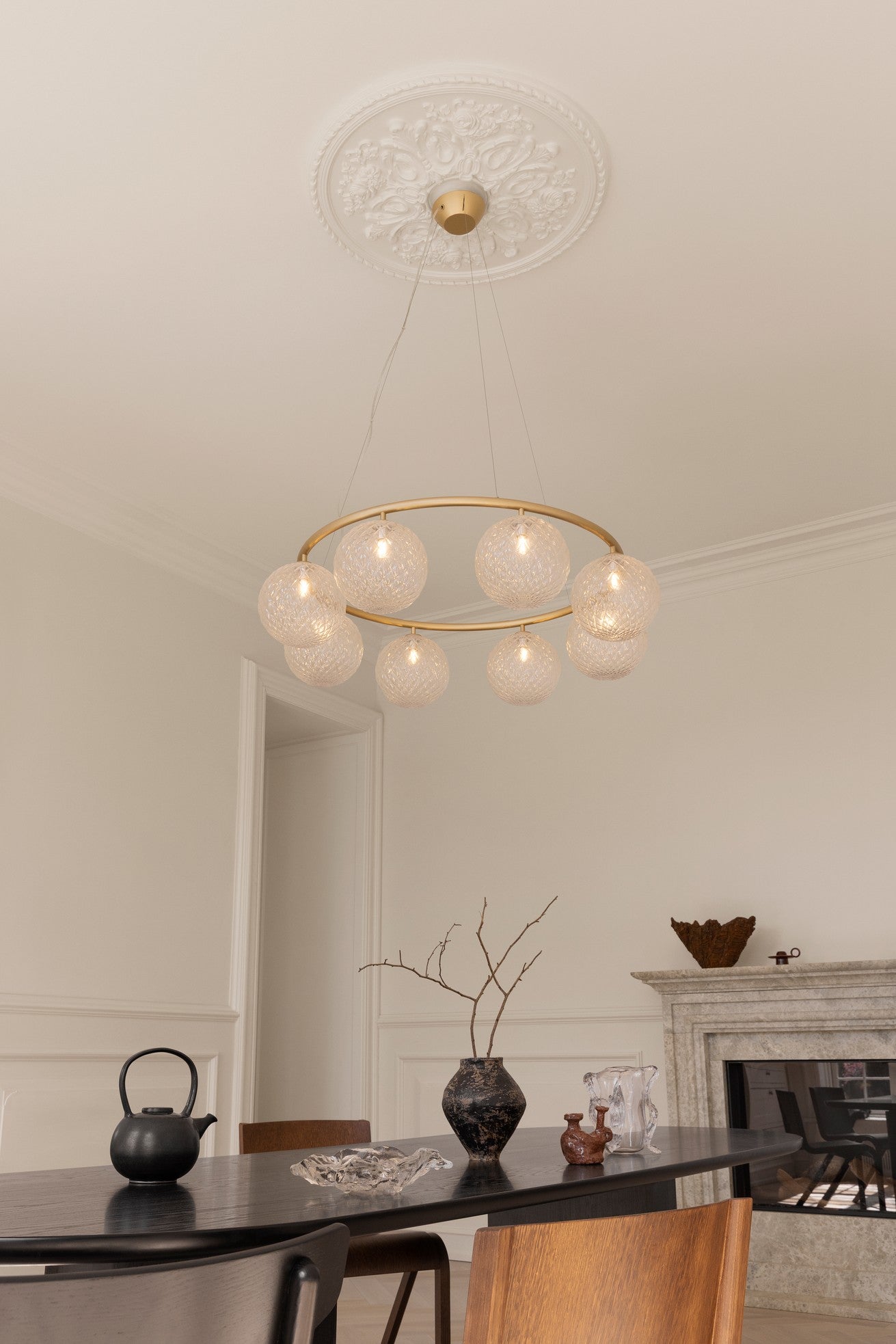 Lampa visící MIIRA 8 CIRCULAR mosazná s transparentním sklem