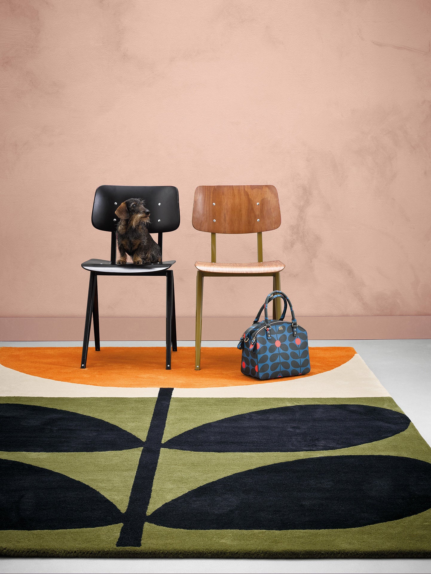 STEM BLACK rug green with orange