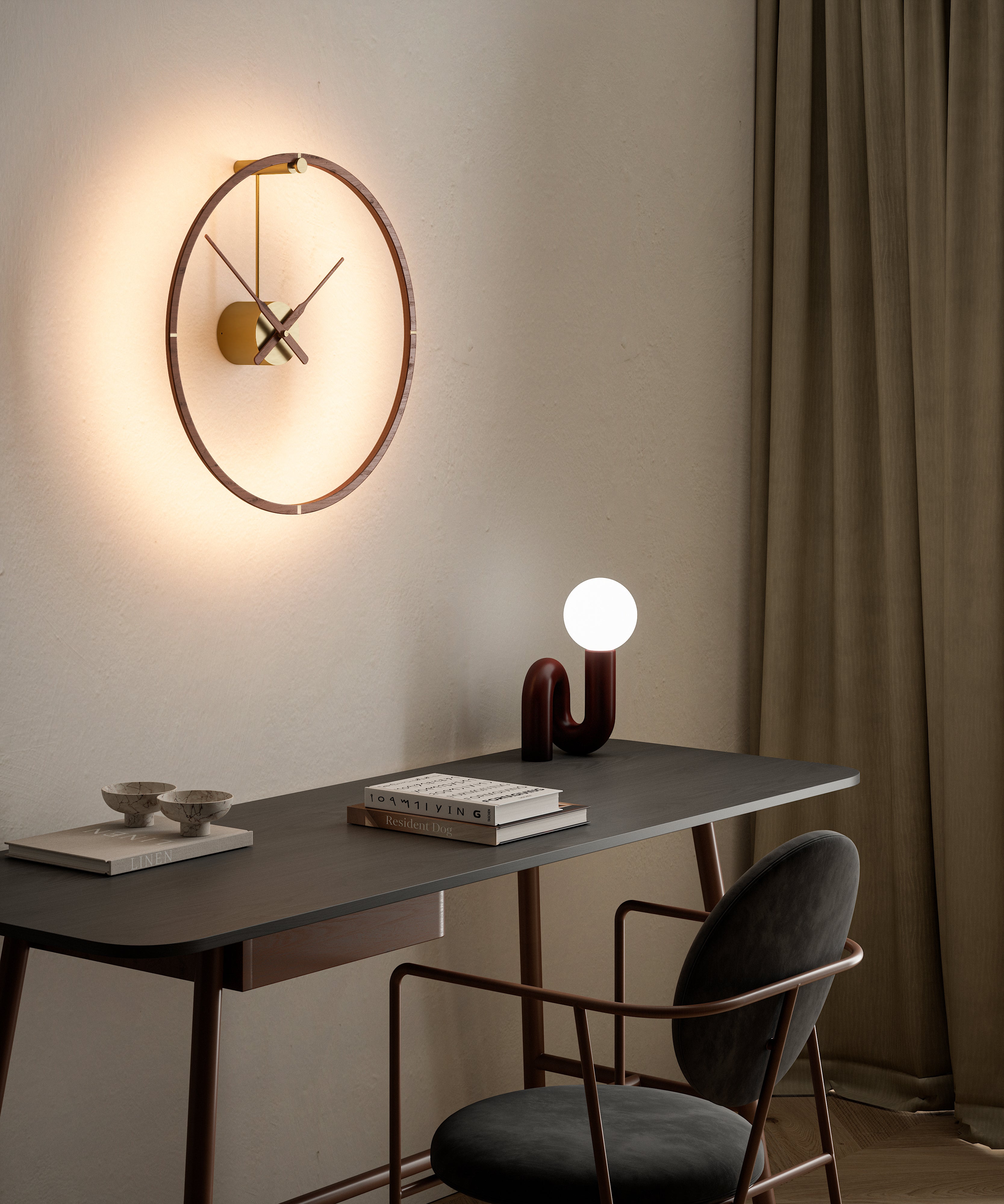 Illuminated Clock OMBRA PREMIUM Walnut Wood with Gold