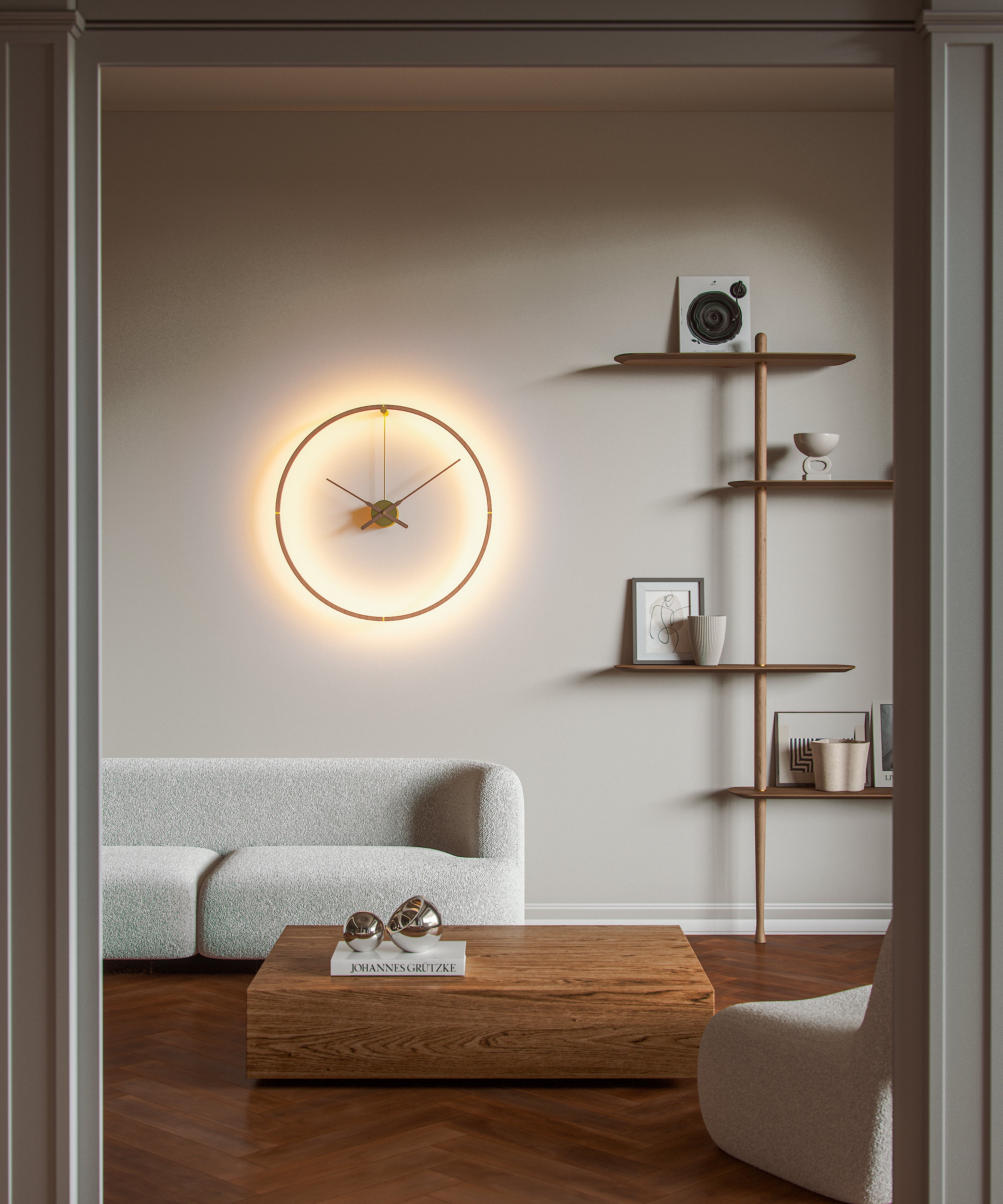 Illuminated Clock OMBRA PREMIUM Walnut Wood with Gold