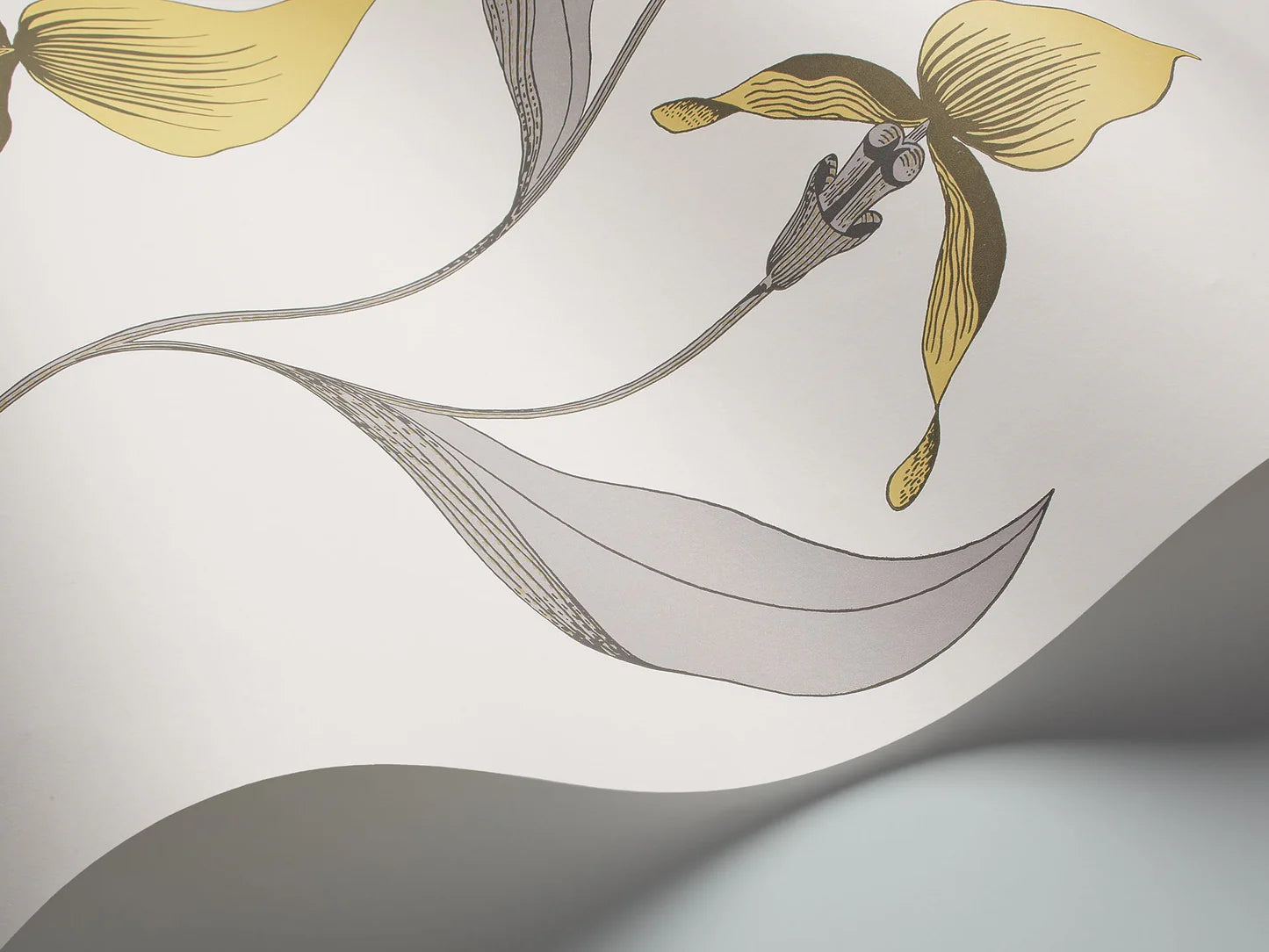 Wallpaper with a plant motif of orchids CONTEMPORARY COLLECTION - ORCHID yellow with gray
