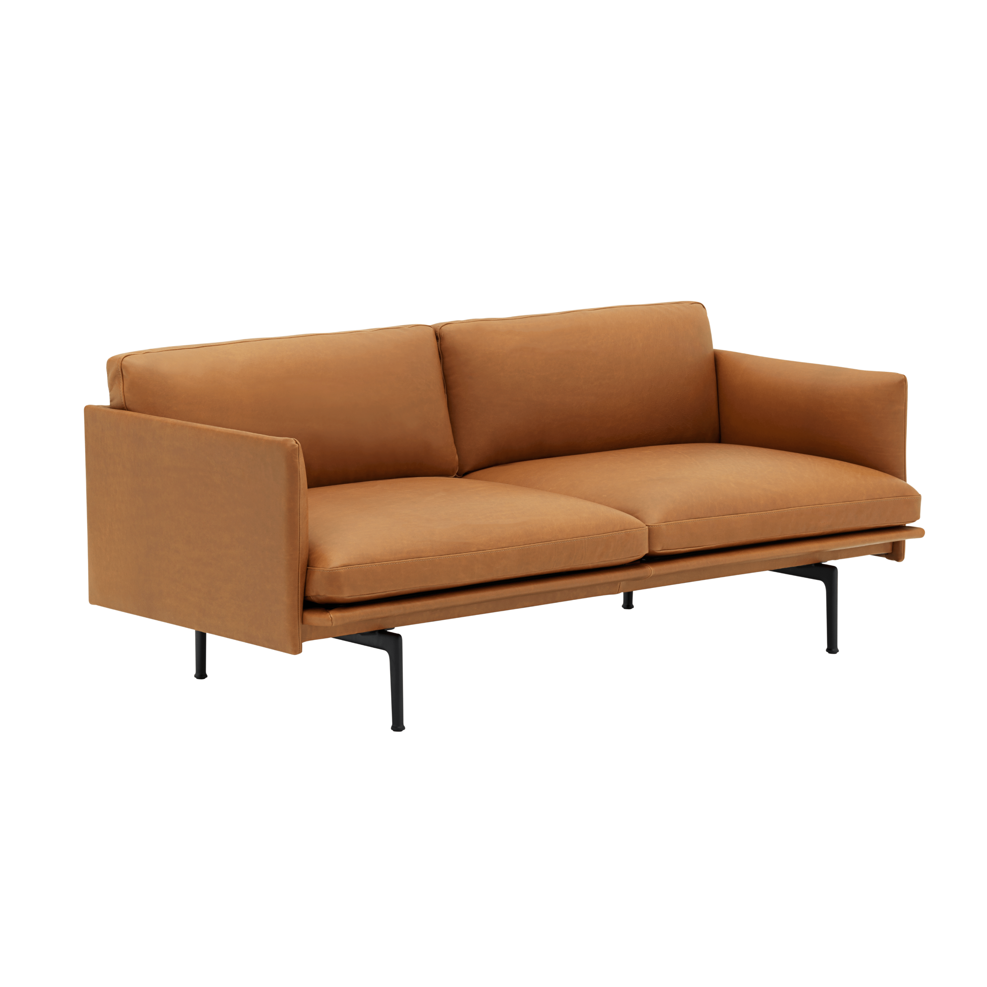 Sofa 2-osobová OUTLINE z koniakové kůže s černým podstavcem