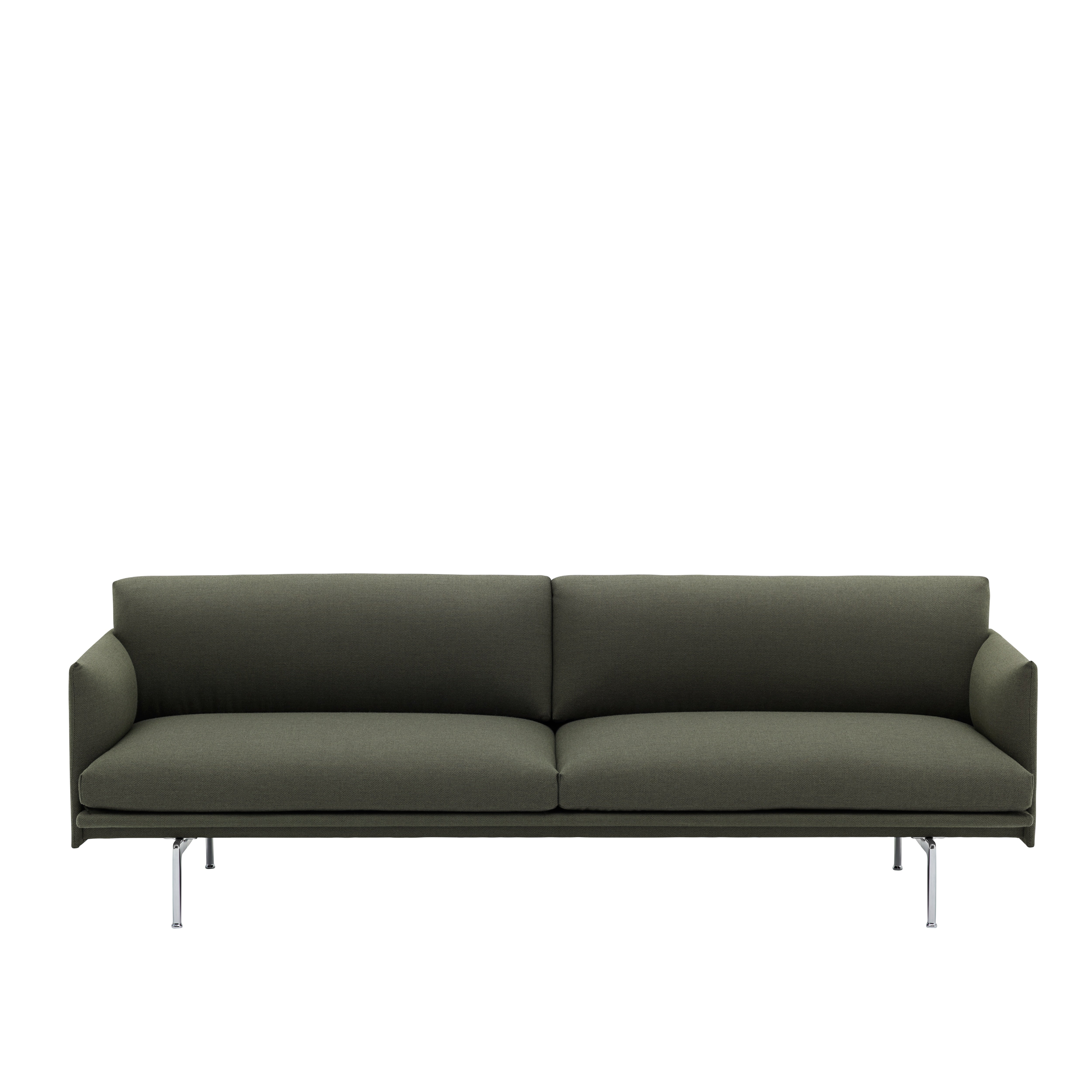 3-Seater Sofa OUTLINE Gray-Green with Silver Base