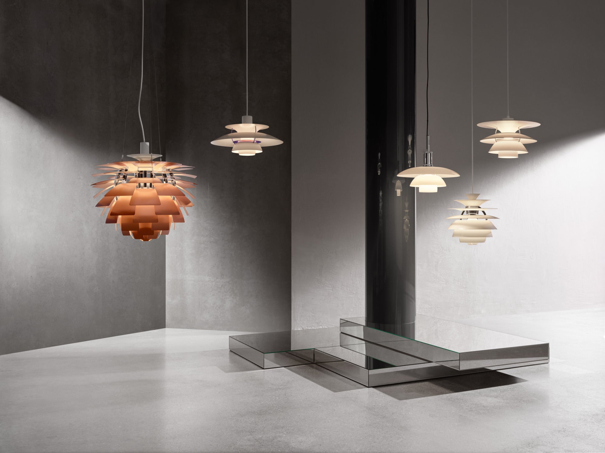 Závěsné svítidlo PH 5 bílé s měděným detailem