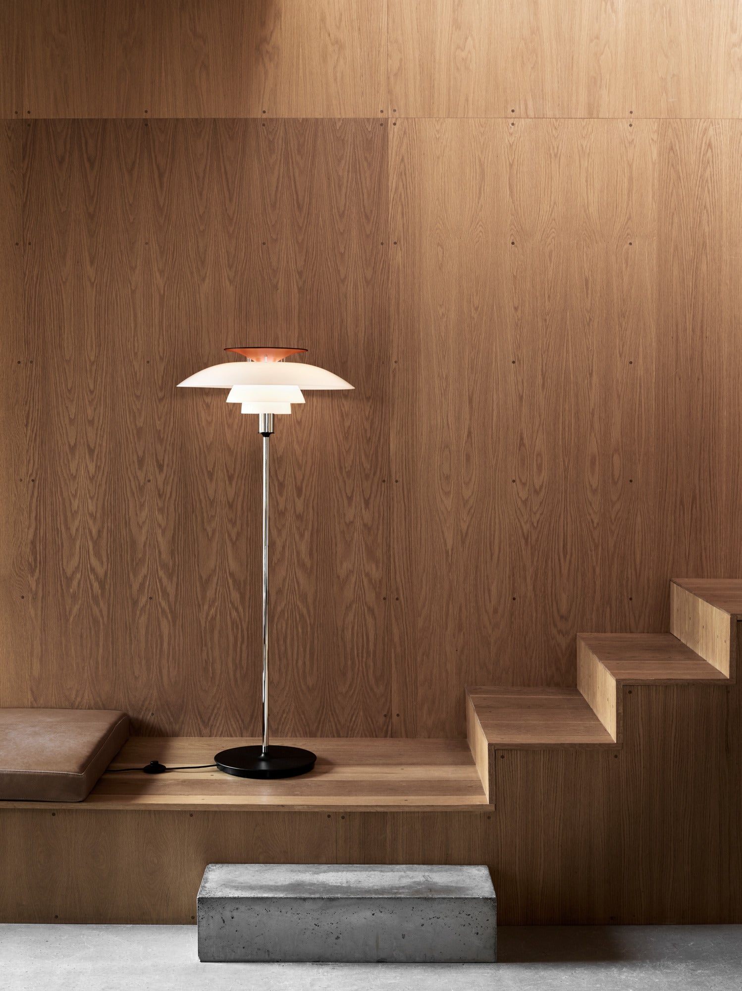 PH 80 white floor lamp with chrome base