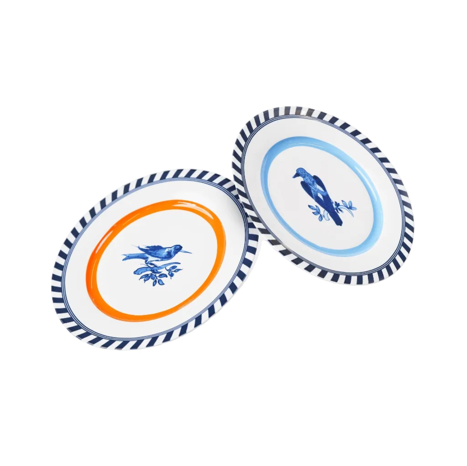 Sada talířů S VZOREM PTÁKŮ bílá s modrou
