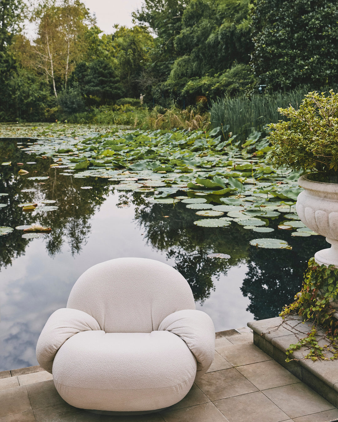 Outdoor armchair with armrests PACHA upholstered with a gold base