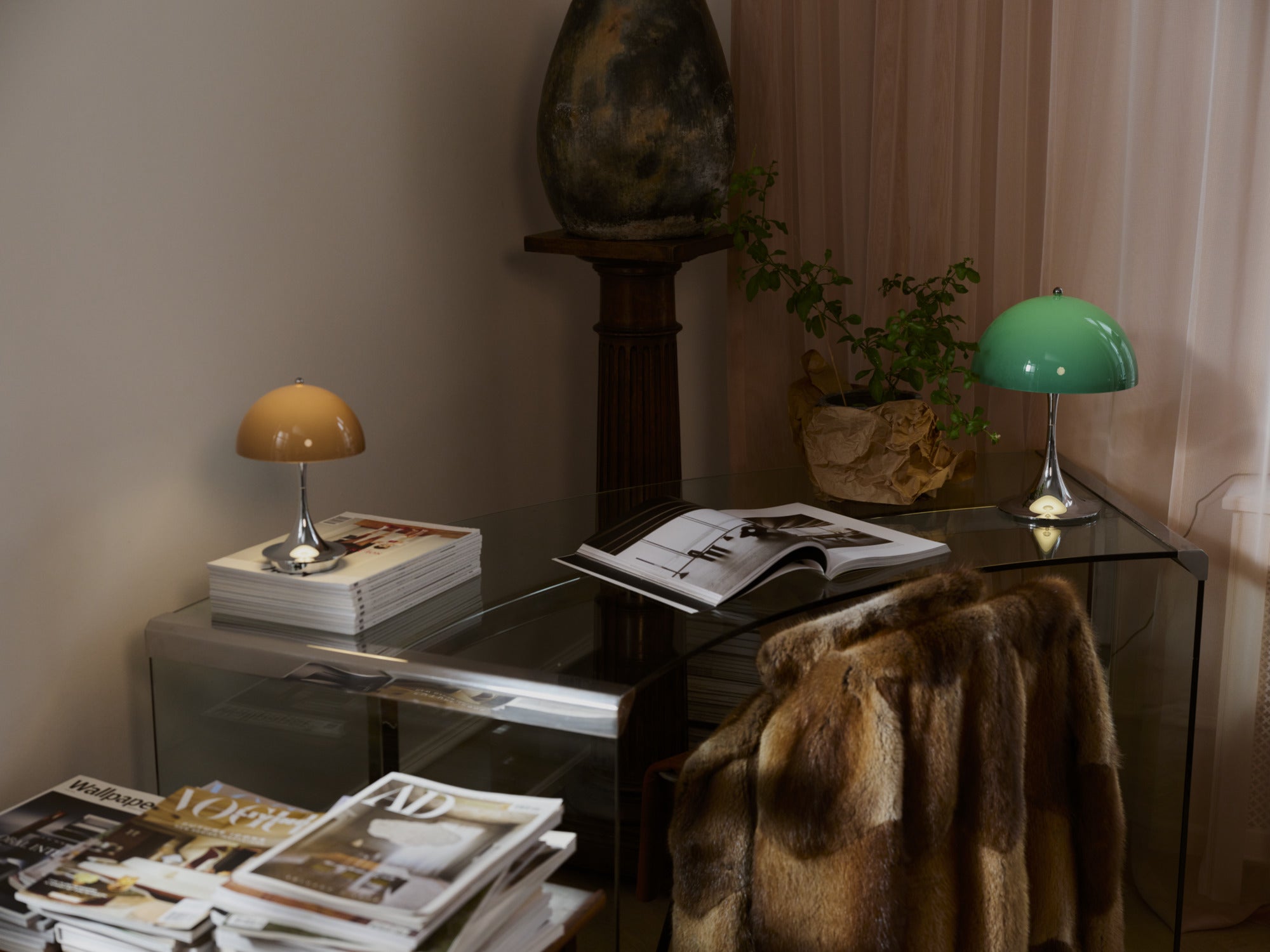 Přenosná lampa PANTHELLA 250 zelená s chromovaným podstavcem