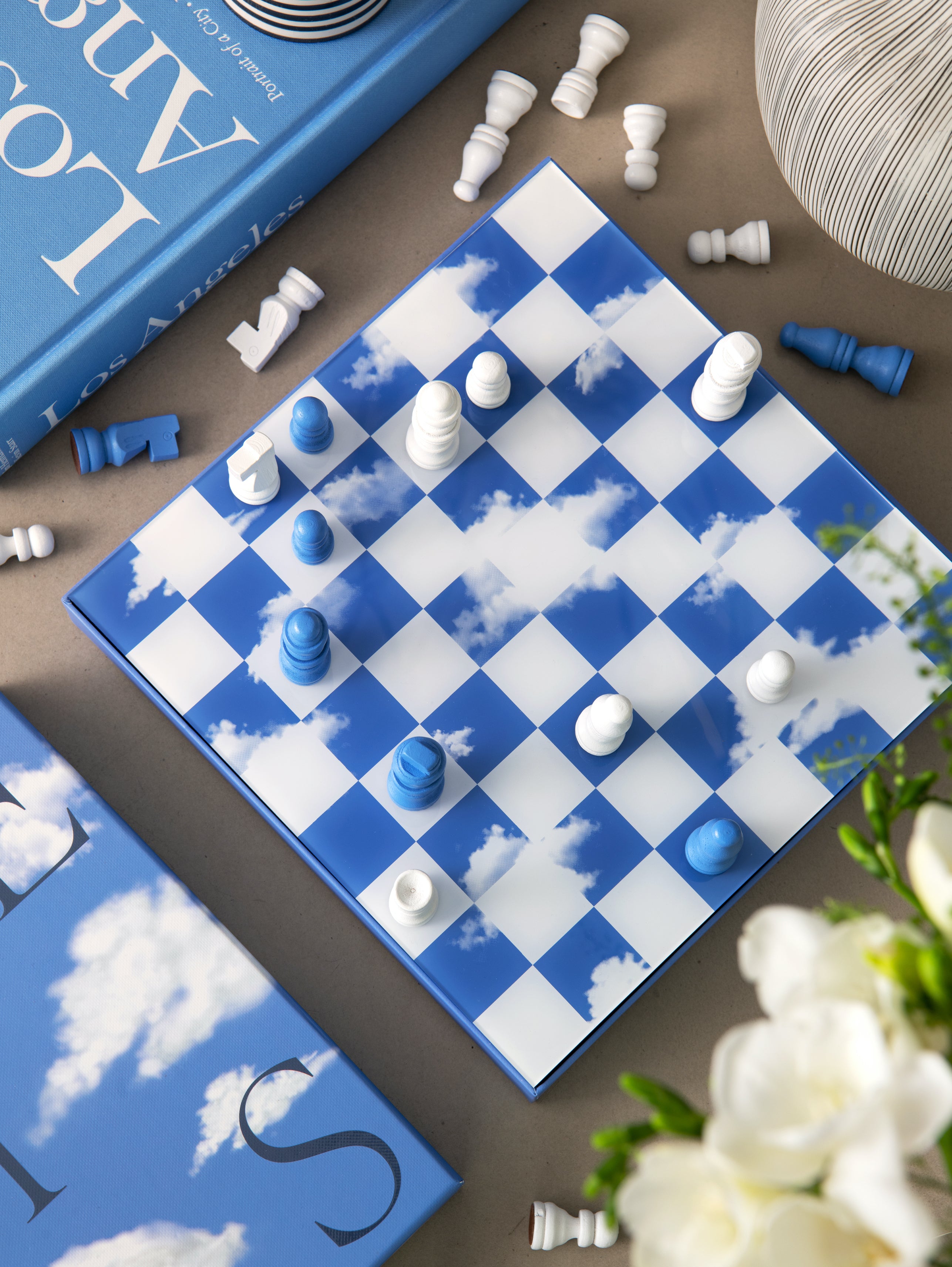 Sada na šachy CHESS CLOUDS modro-bílá