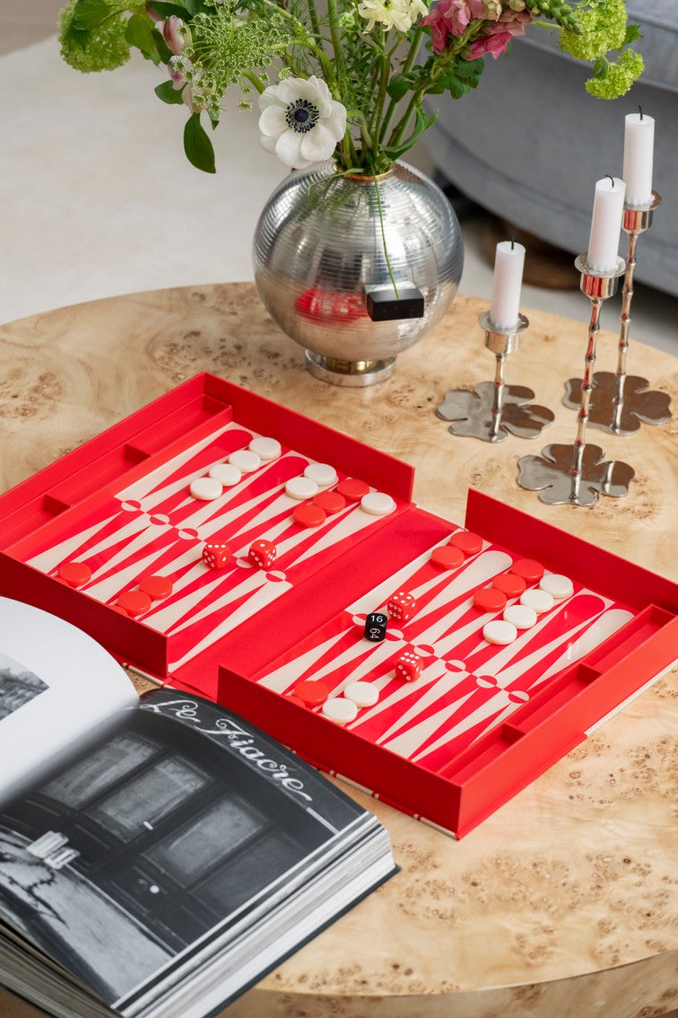 Sada na hru v backgammon ART OF BACKGAMMON červená s béžovou