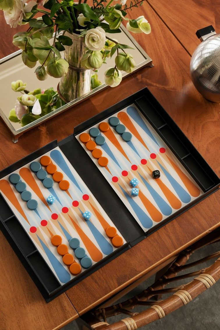 Sada na hru v backgammon ART OF BACKGAMMON šedá s modrou a oranžovou