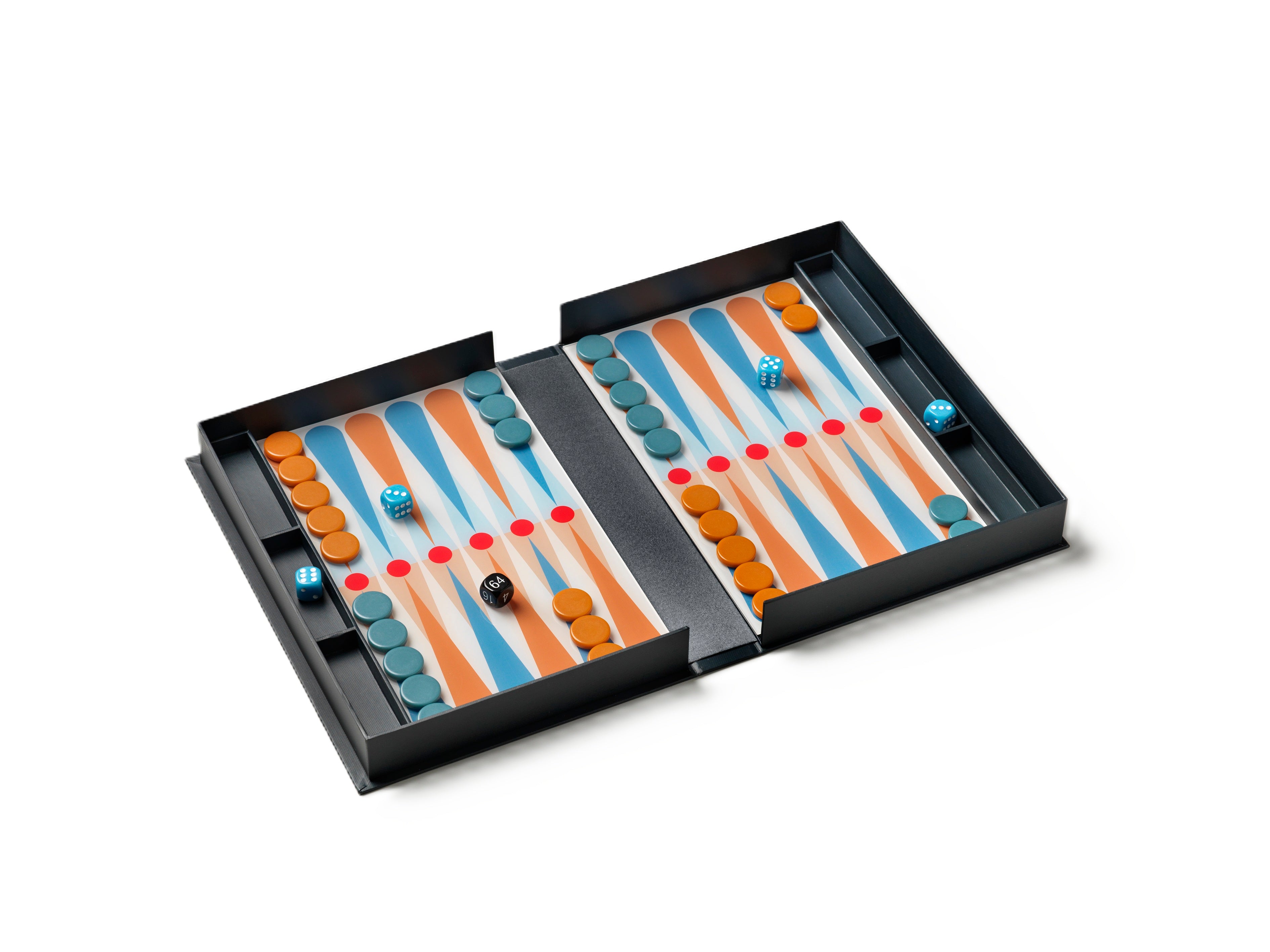 Sada na hru v backgammon ART OF BACKGAMMON šedá s modrou a oranžovou