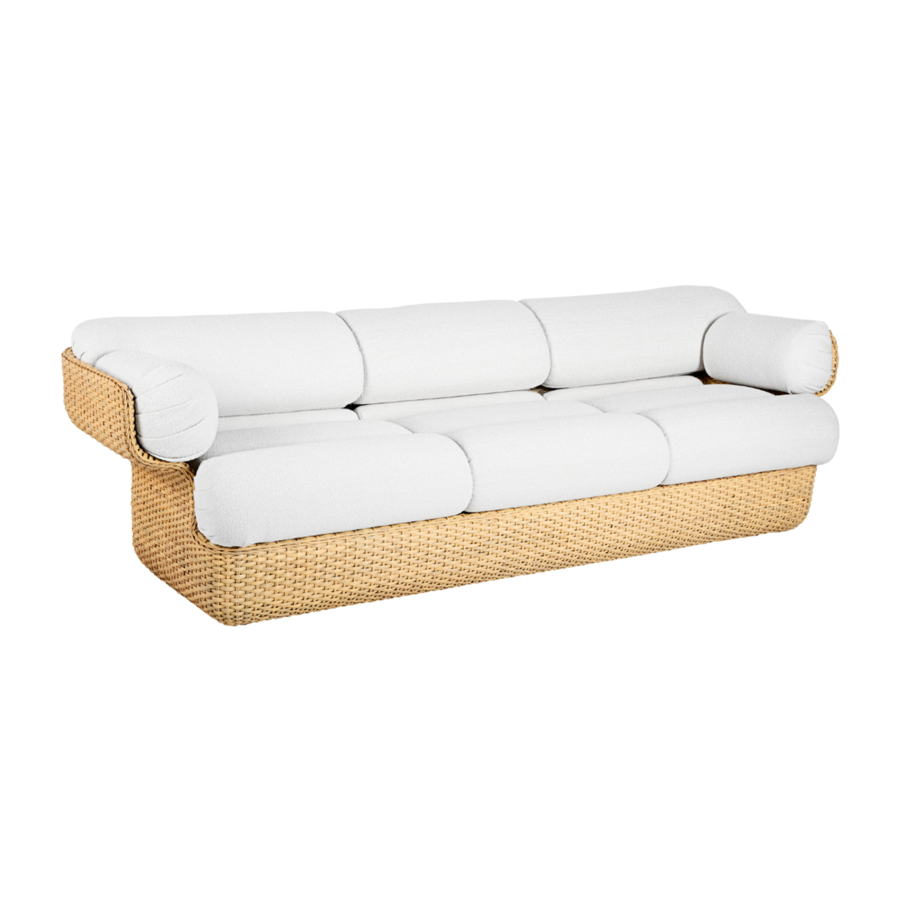 3-seater BASKET sofa in white with rattan