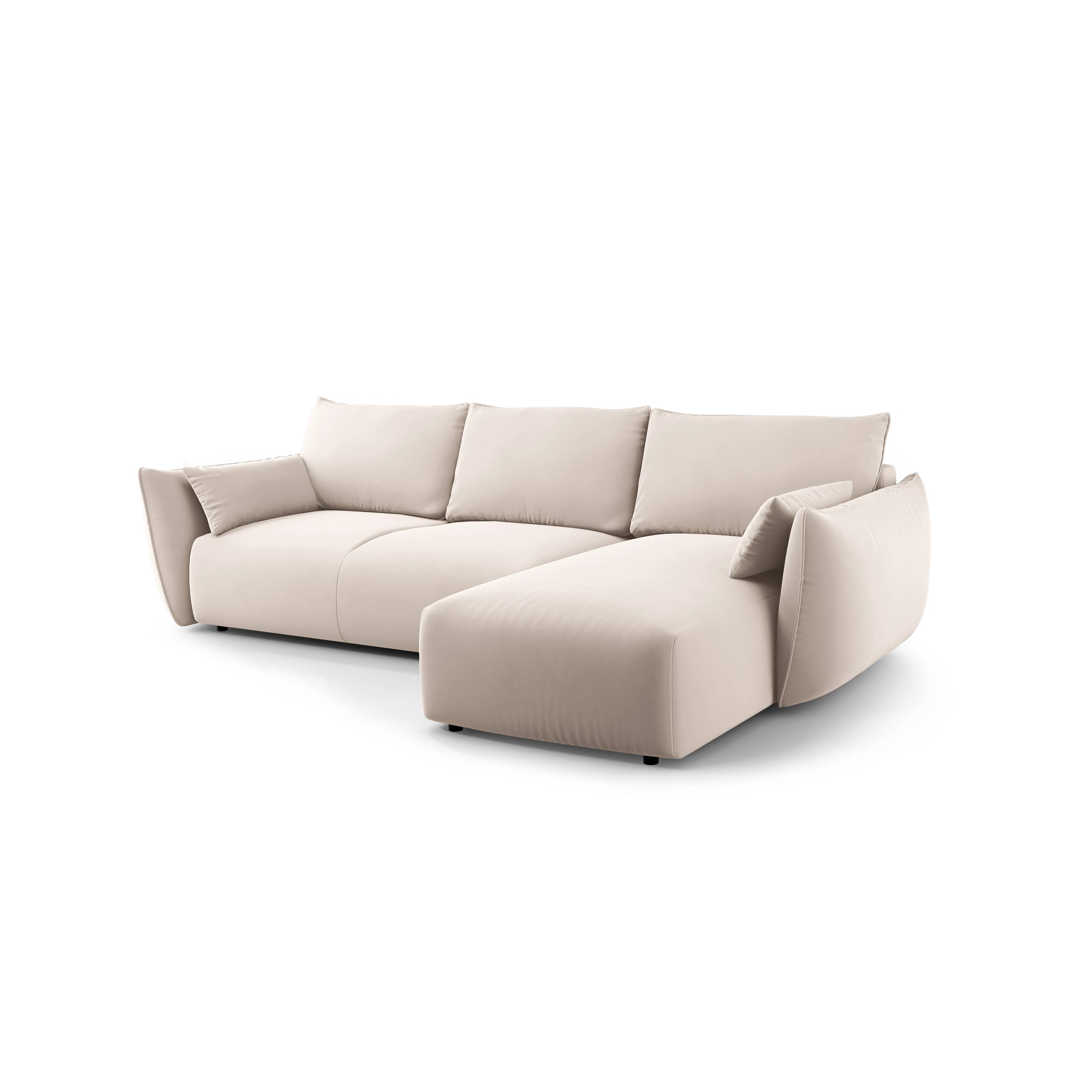 Beige right-facing velvet corner sofa with sleeping function MATERA