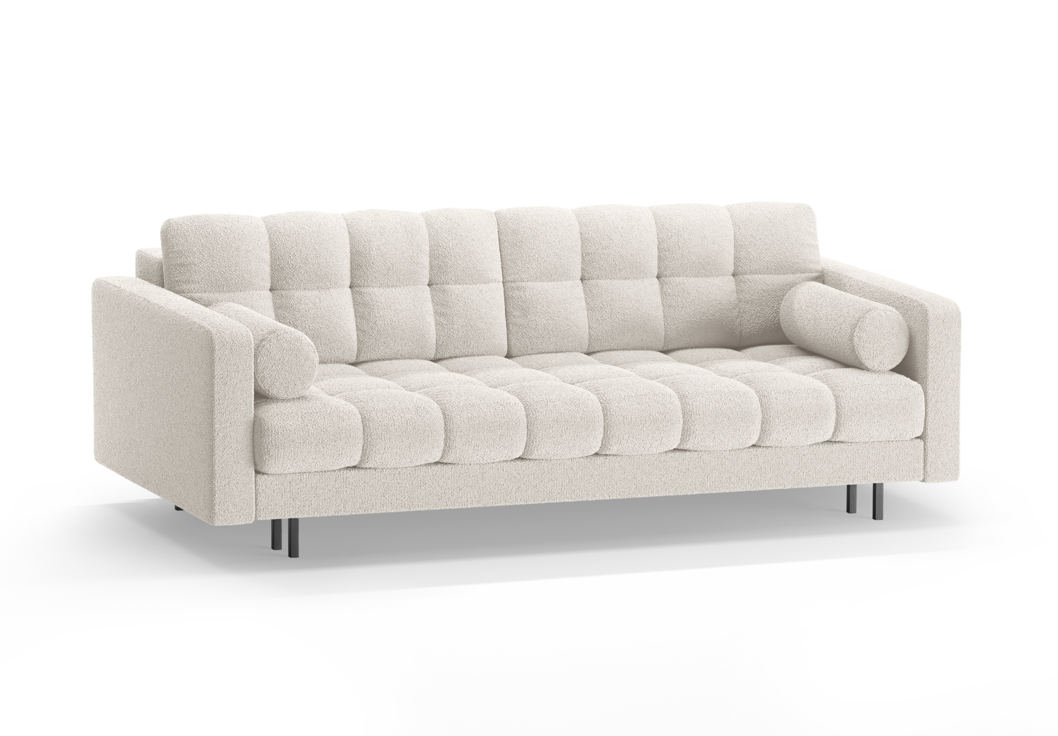 3-seater sofa with sleeping function BALI white bouclé with black base
