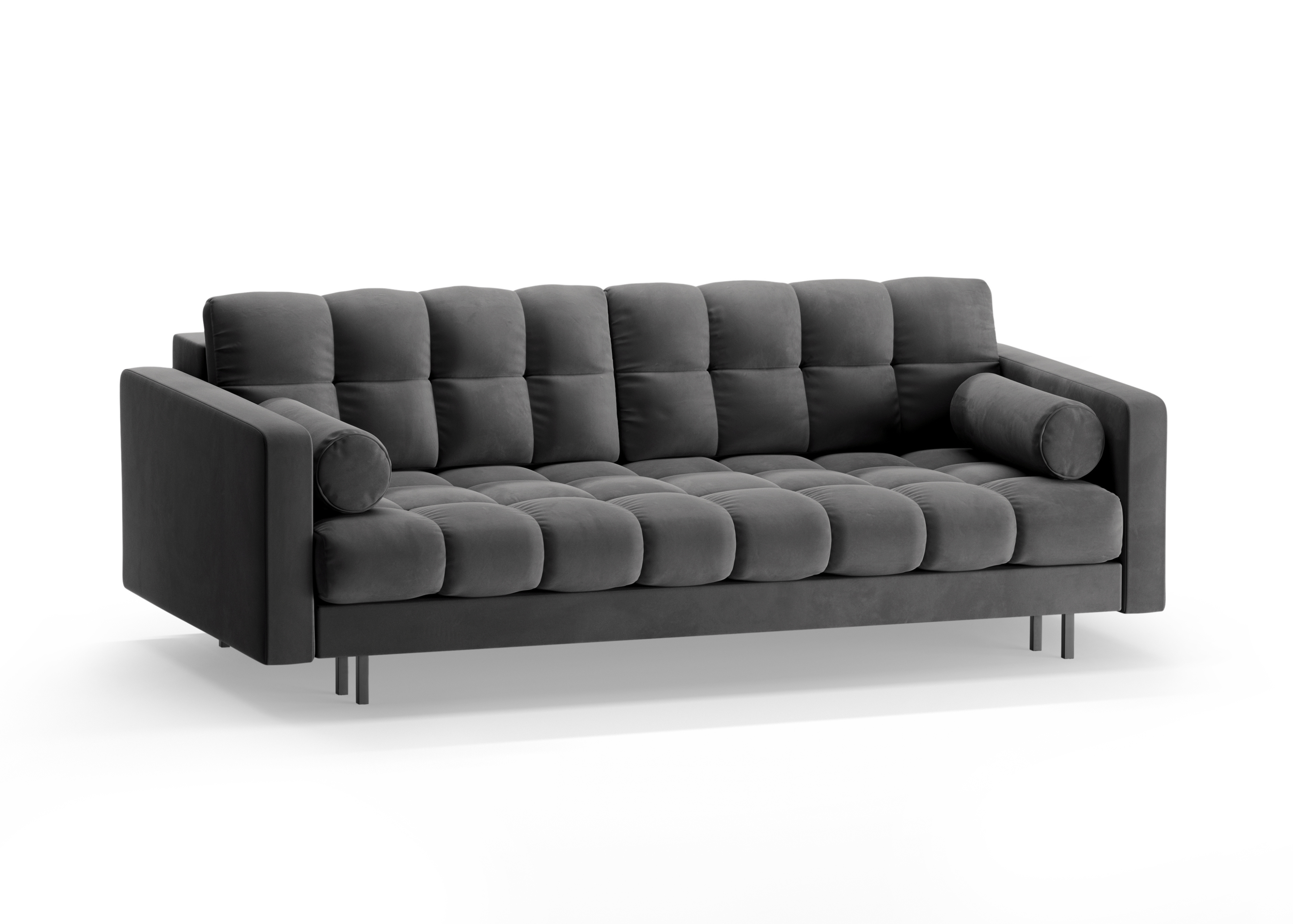 Gray velvet 3-seater sofa with sleeping function BALI with a black base