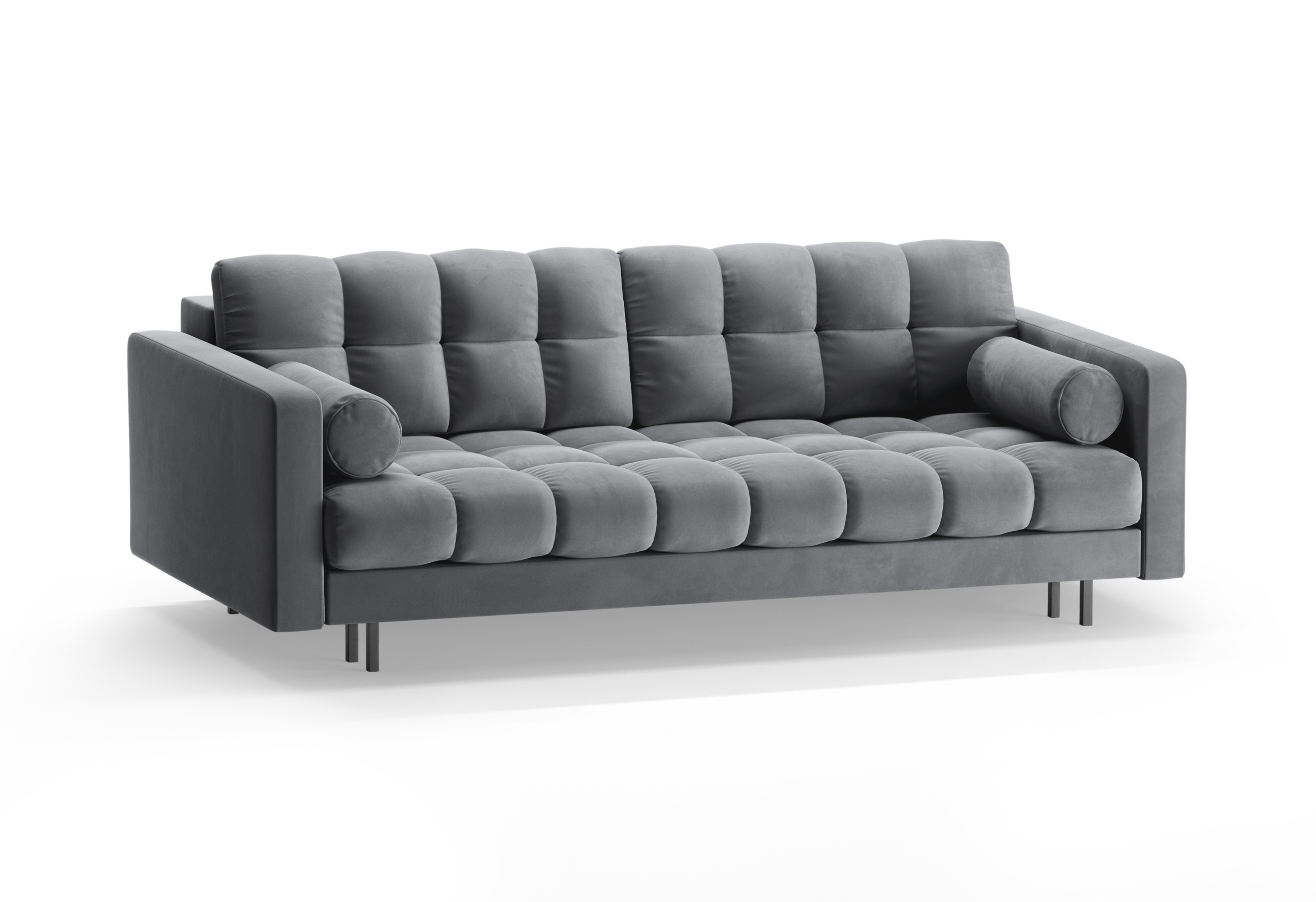 3-seater velvet sofa with sleeping function BALI light gray with black base