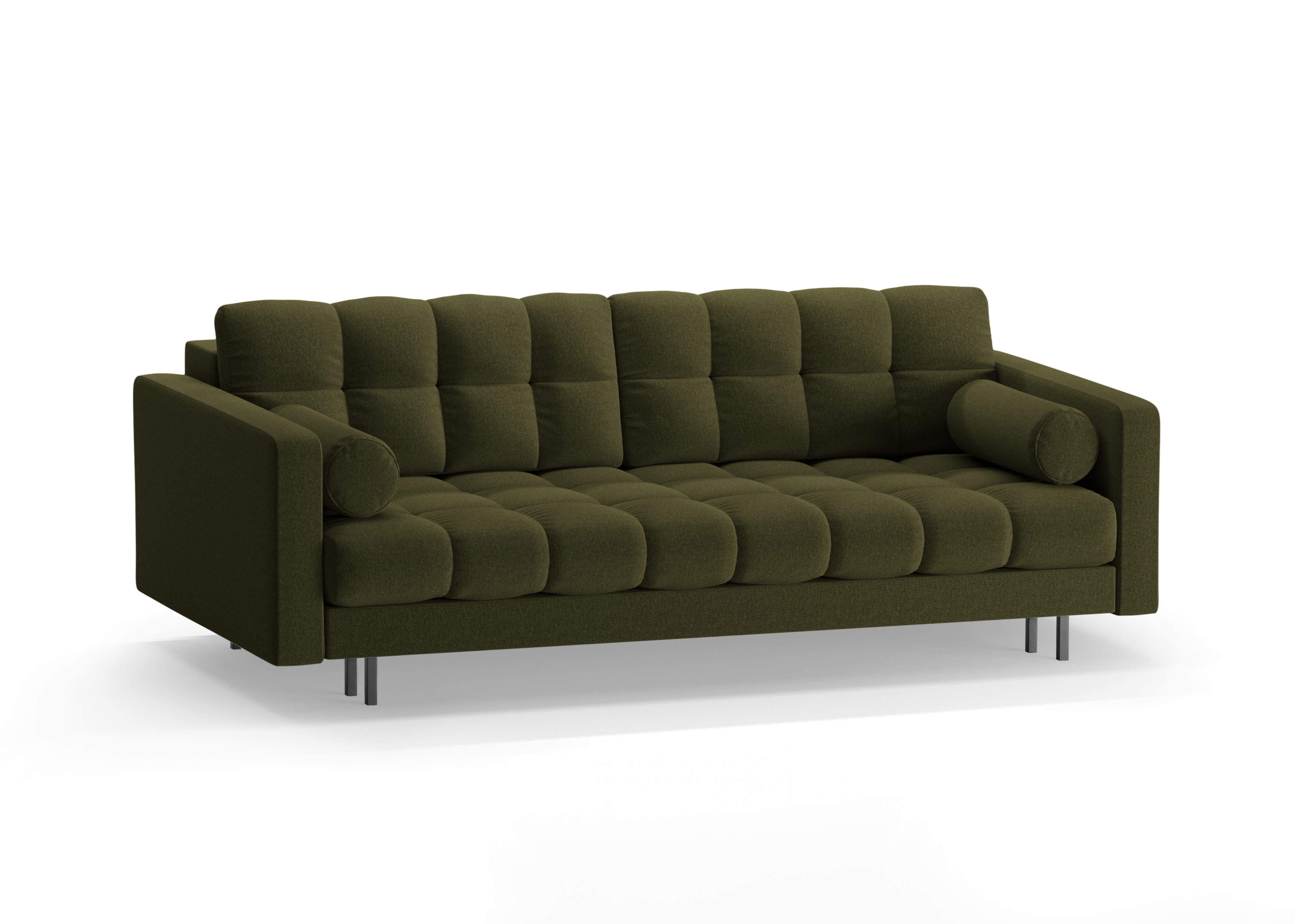 Velvet 3-seater sofa with sleeping function BALI in dark green with a black base