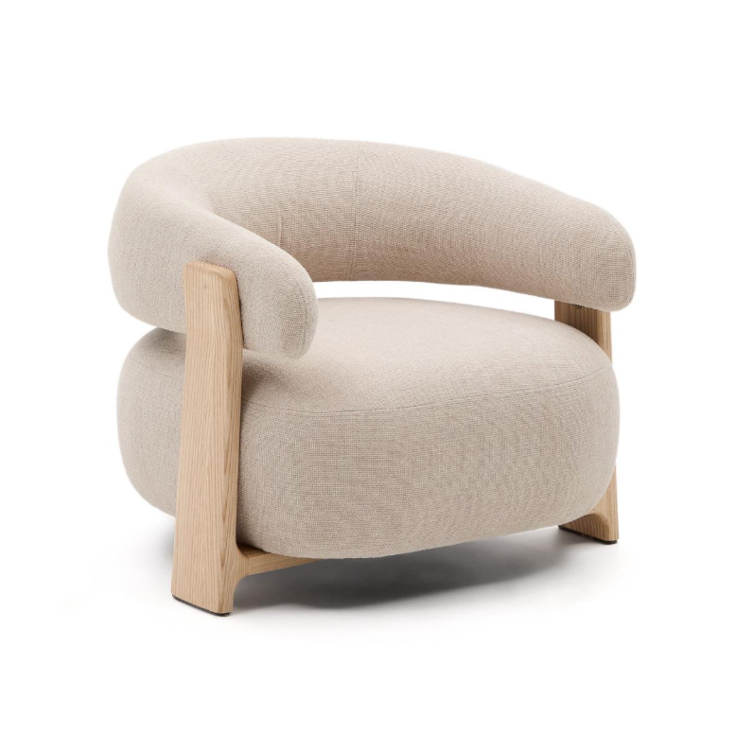 GRANITE armchair in beige chenille with an ash base