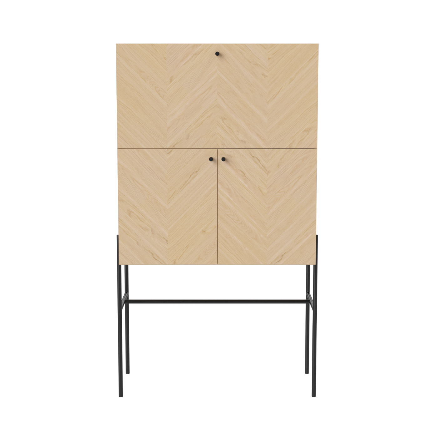 Barová skříňka LUXE bledě bílé dubové dřevo s černým podstavcem