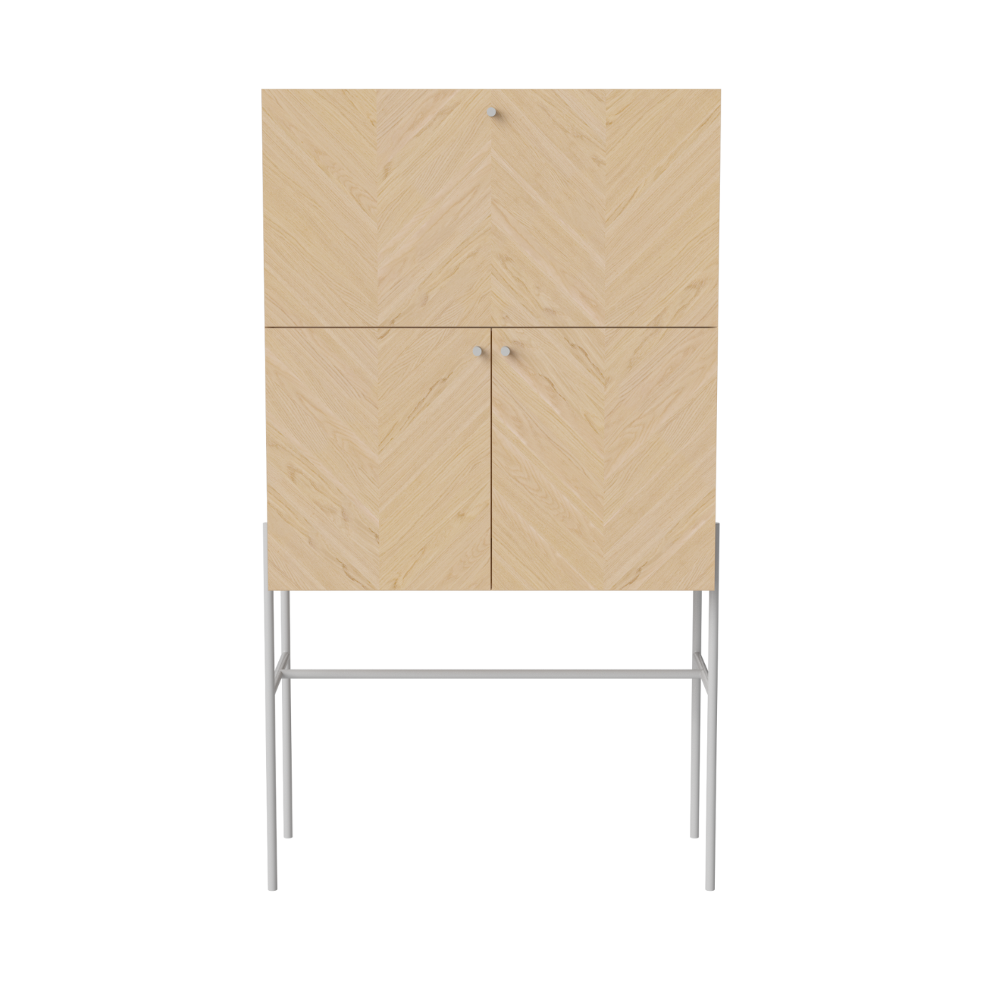 Barová skříňka LUXE bledě bílé dubové dřevo se šedým podstavcem