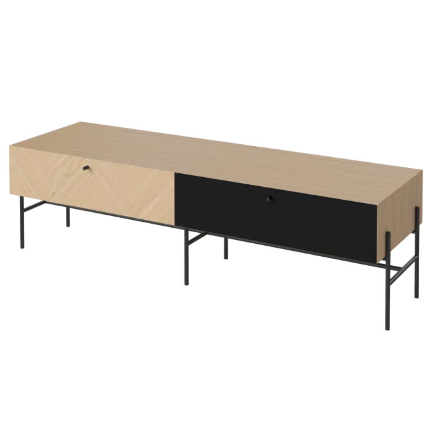 RTV skříň LUXE bělené dubové dřevo s černým podstavcem