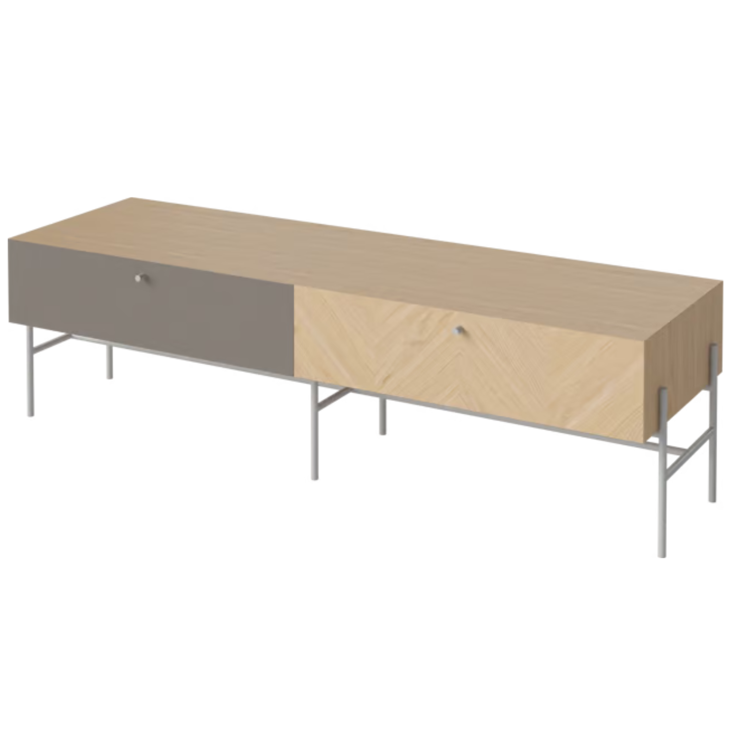 RTV skříň LUXE z běleného dubového dřeva se šedým podstavcem