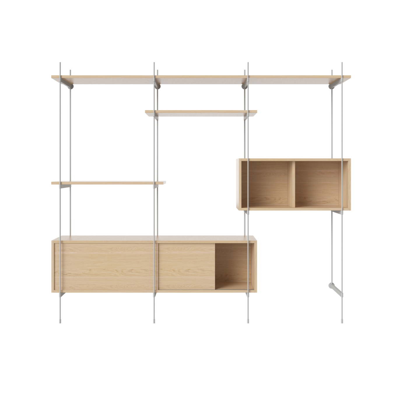 Regál se skříňkami ROD bílý dubový dýhovaný se ocelovým rámem