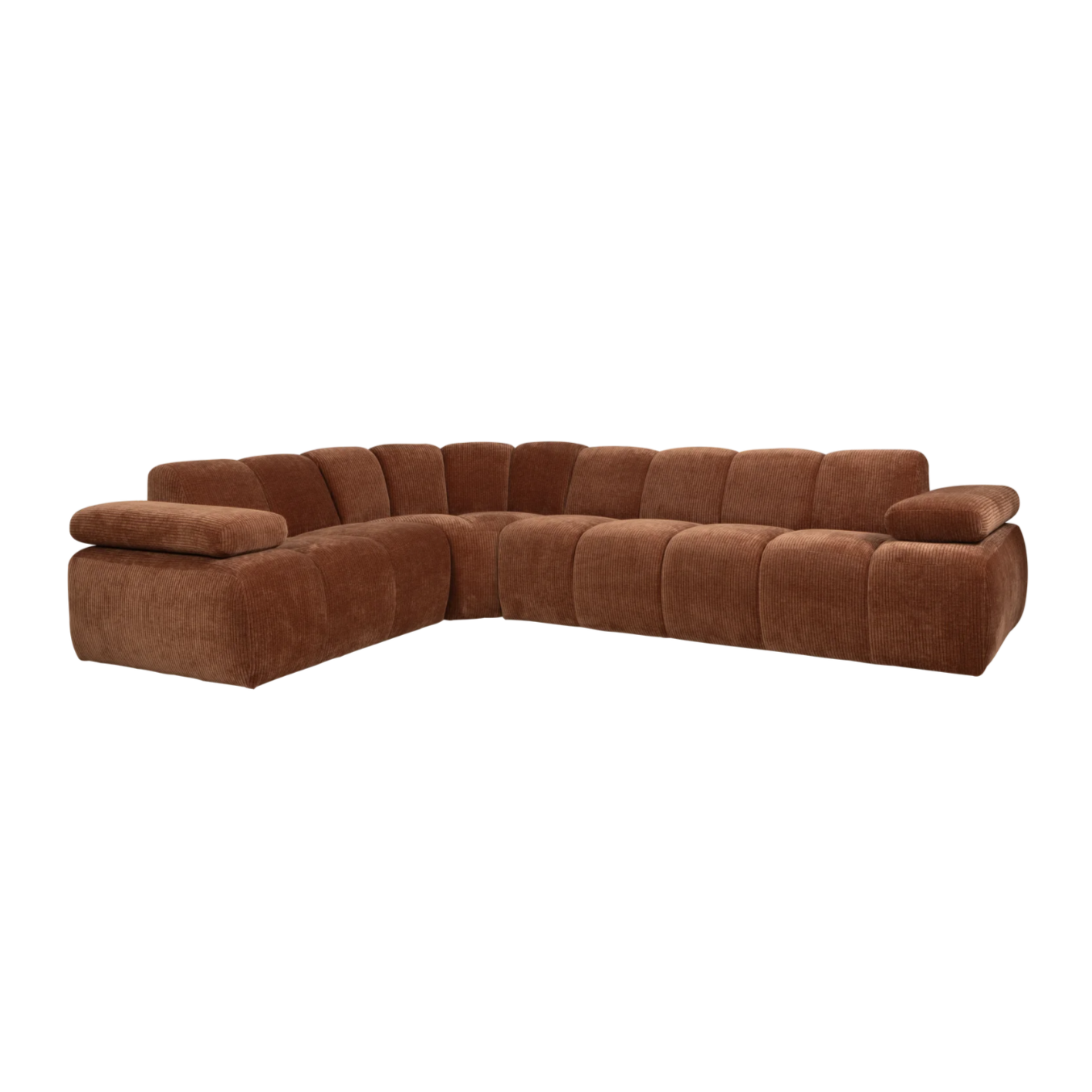 Left-facing modular corner sofa for 6 people MOJO in brown corduroy