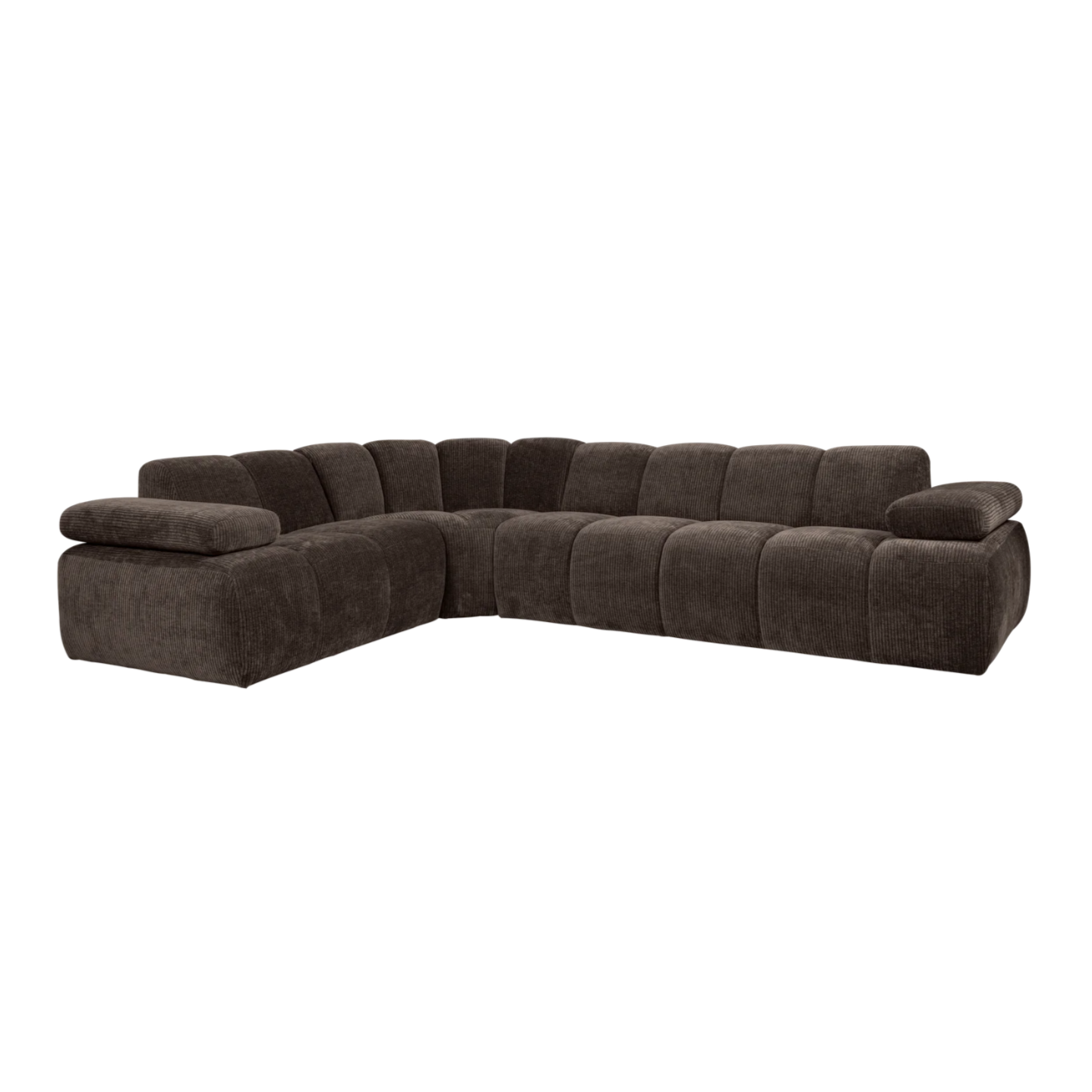 Left-facing modular corner sofa for 6 people in dark brown corduroy MOJO