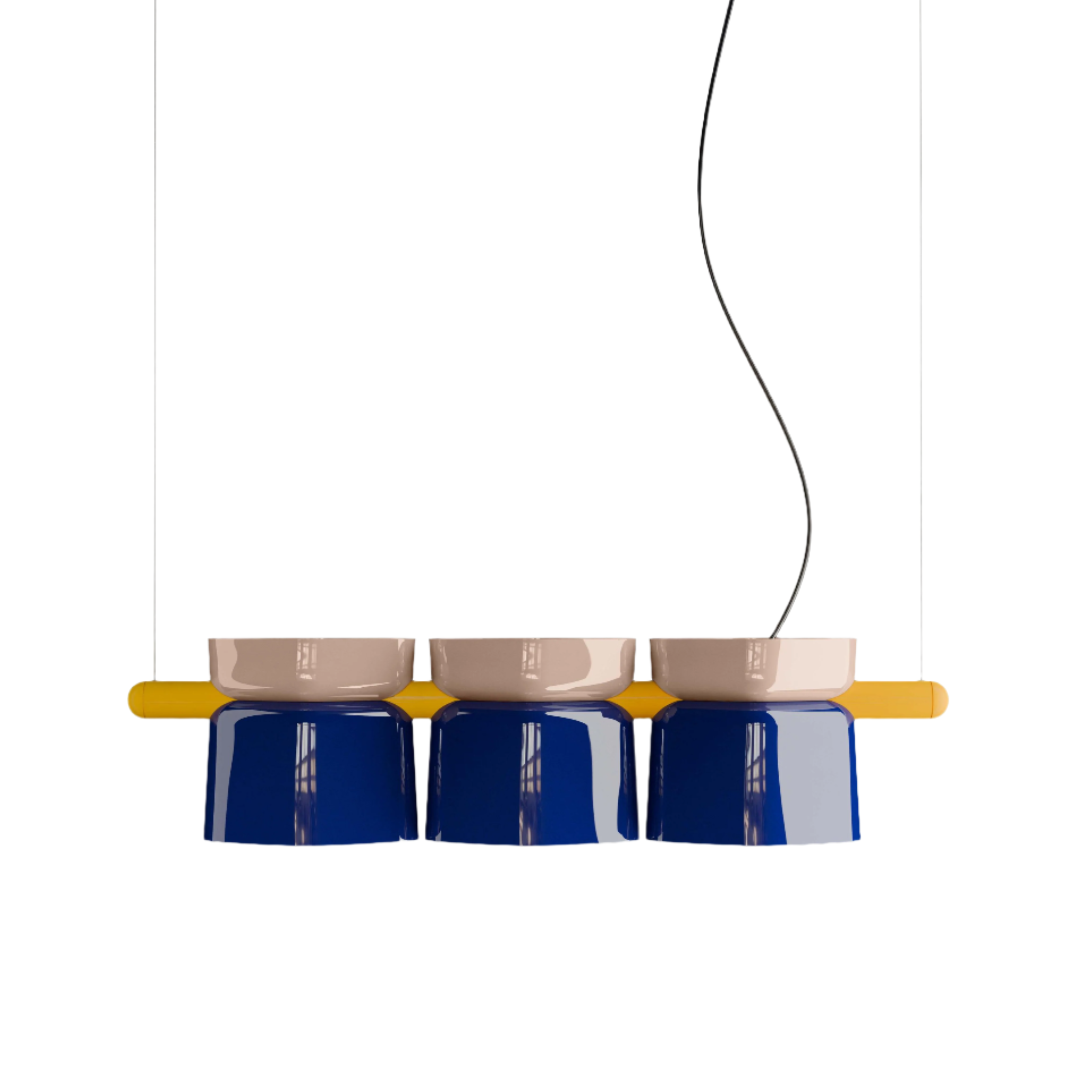Závěsná keramická lampa YAKITORI kobaltová s béžovou a žlutou
