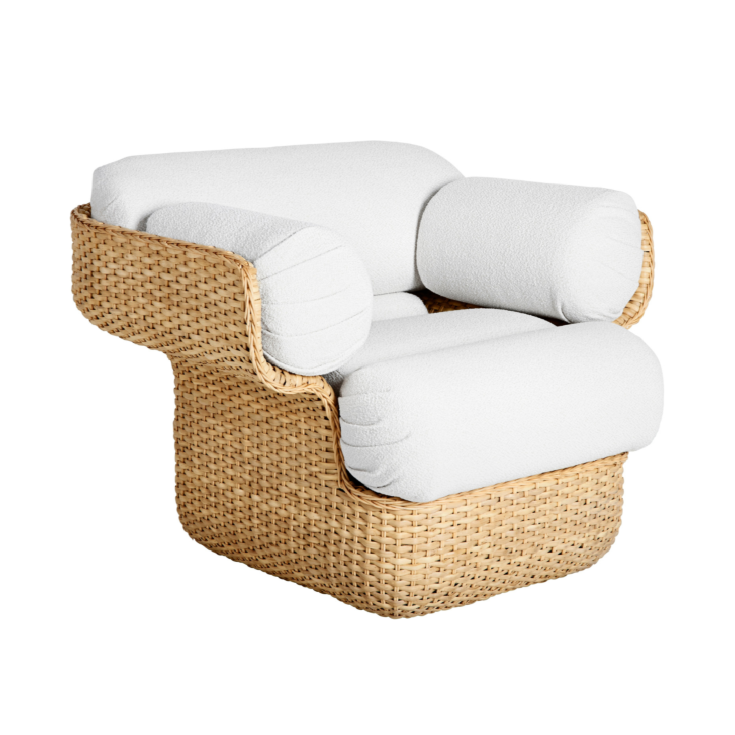 BASKET armchair in white with rattan