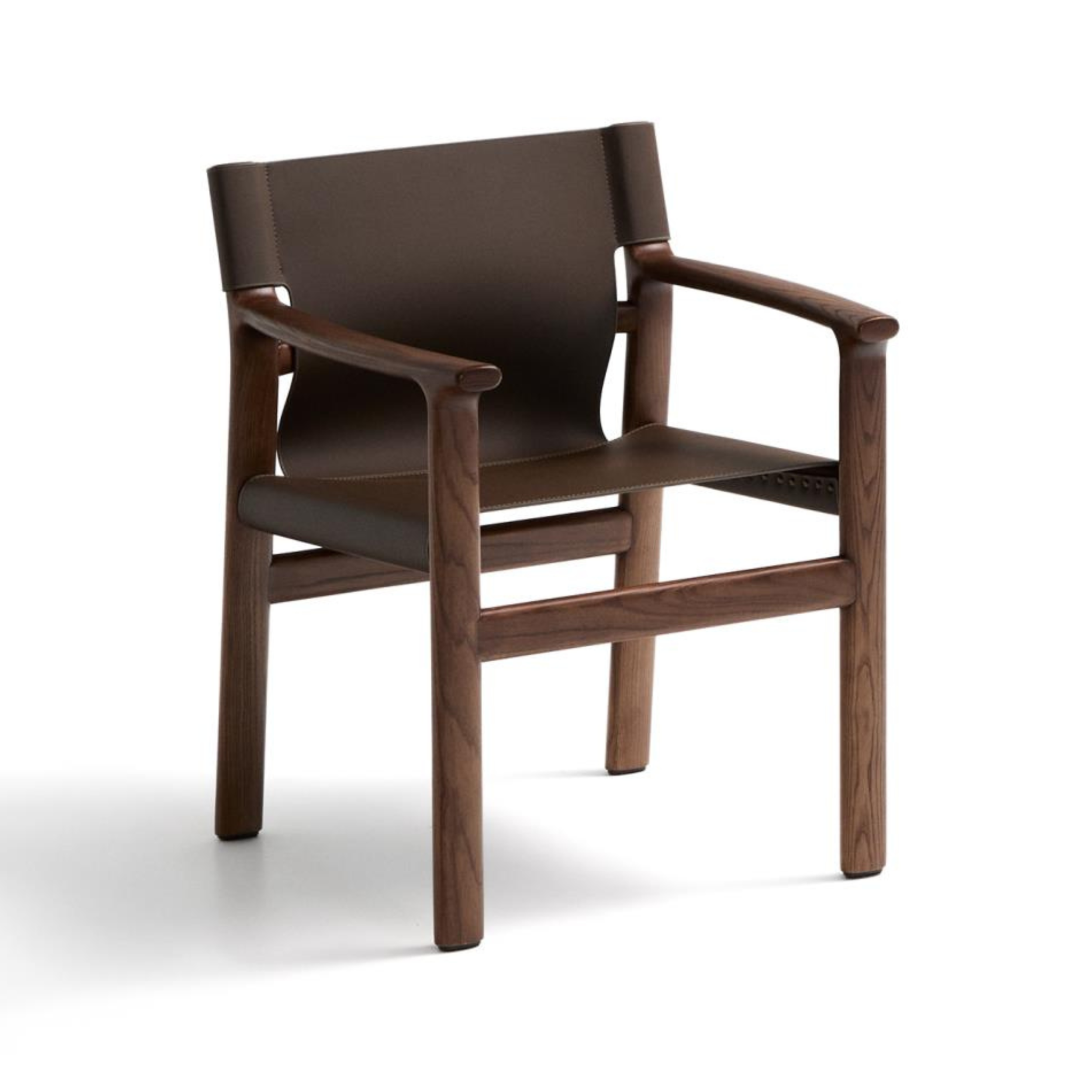 JAN chair in brown recycled leather with dark ash wood