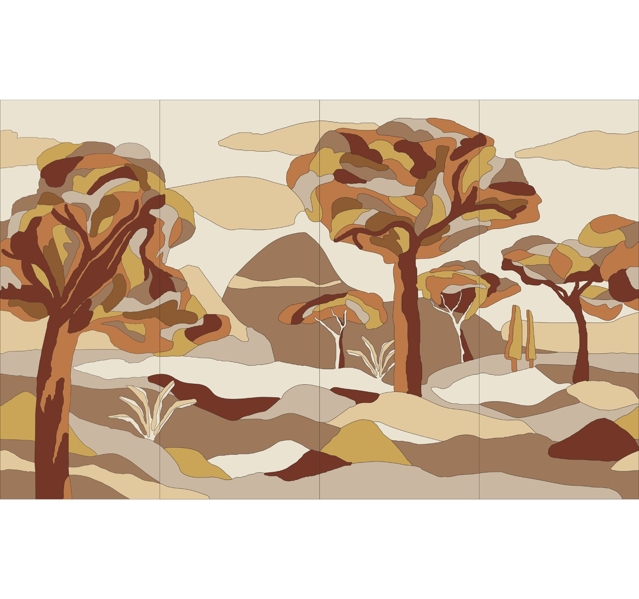 Mural with a design UNDER THE SYCAMORE TREE orange