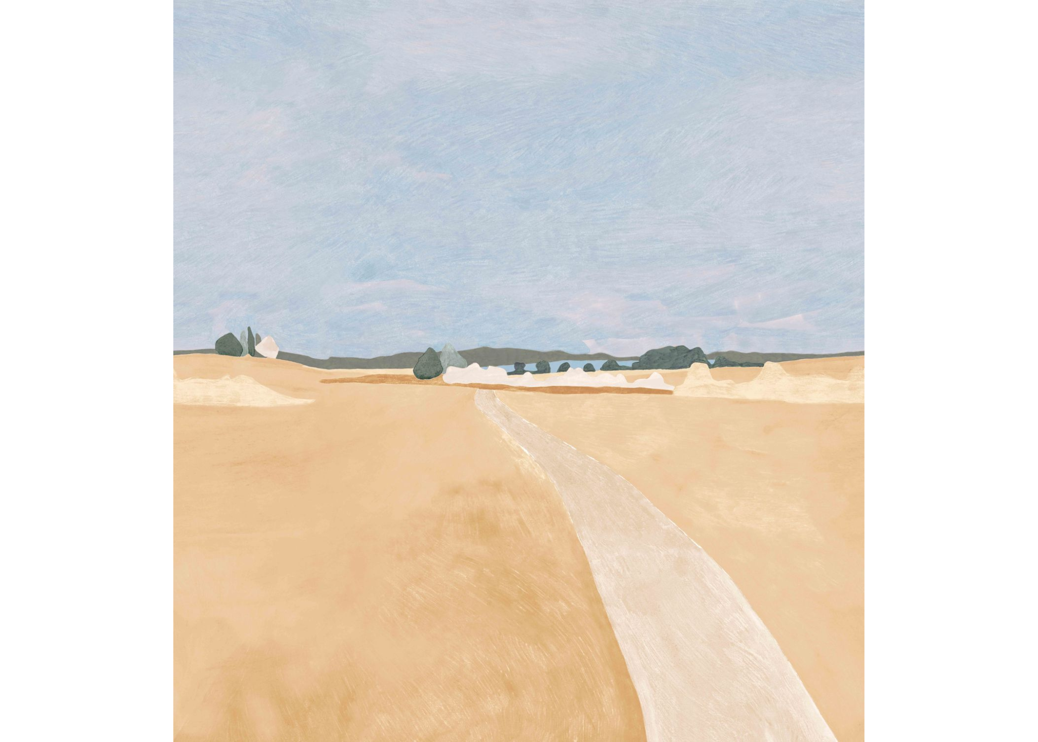 Wheat Field Landscape Mural MOISSON Beige with Blue