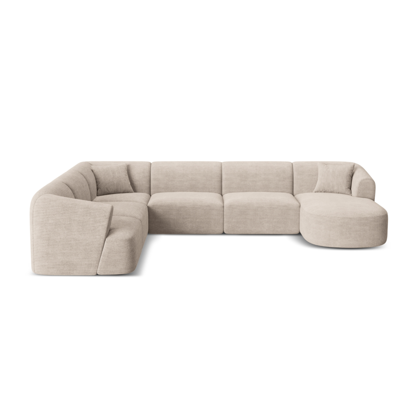 Left-sided panoramic corner sofa for 7 people CAMPI beige corduroy