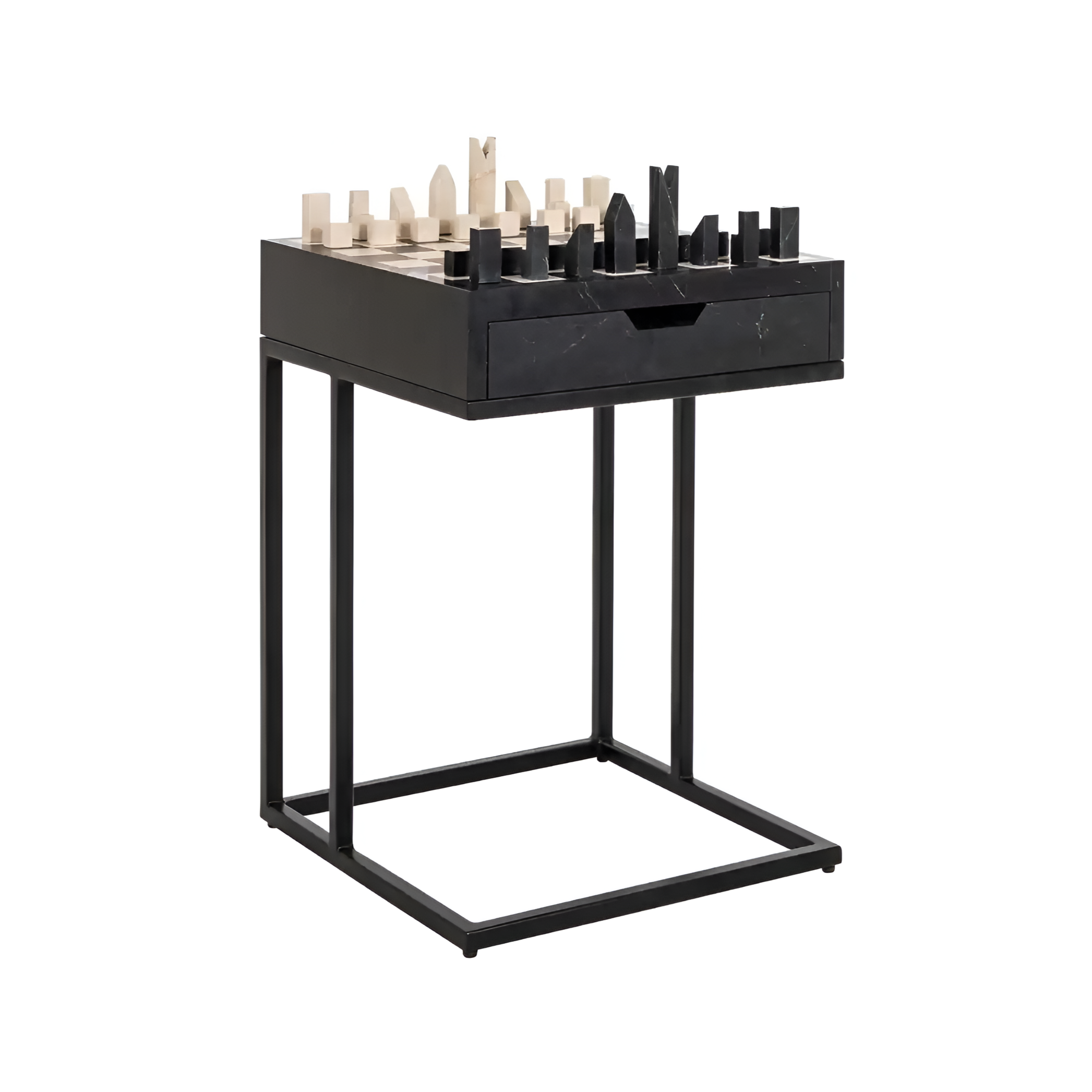 DAVOS black side table with built-in chessboard