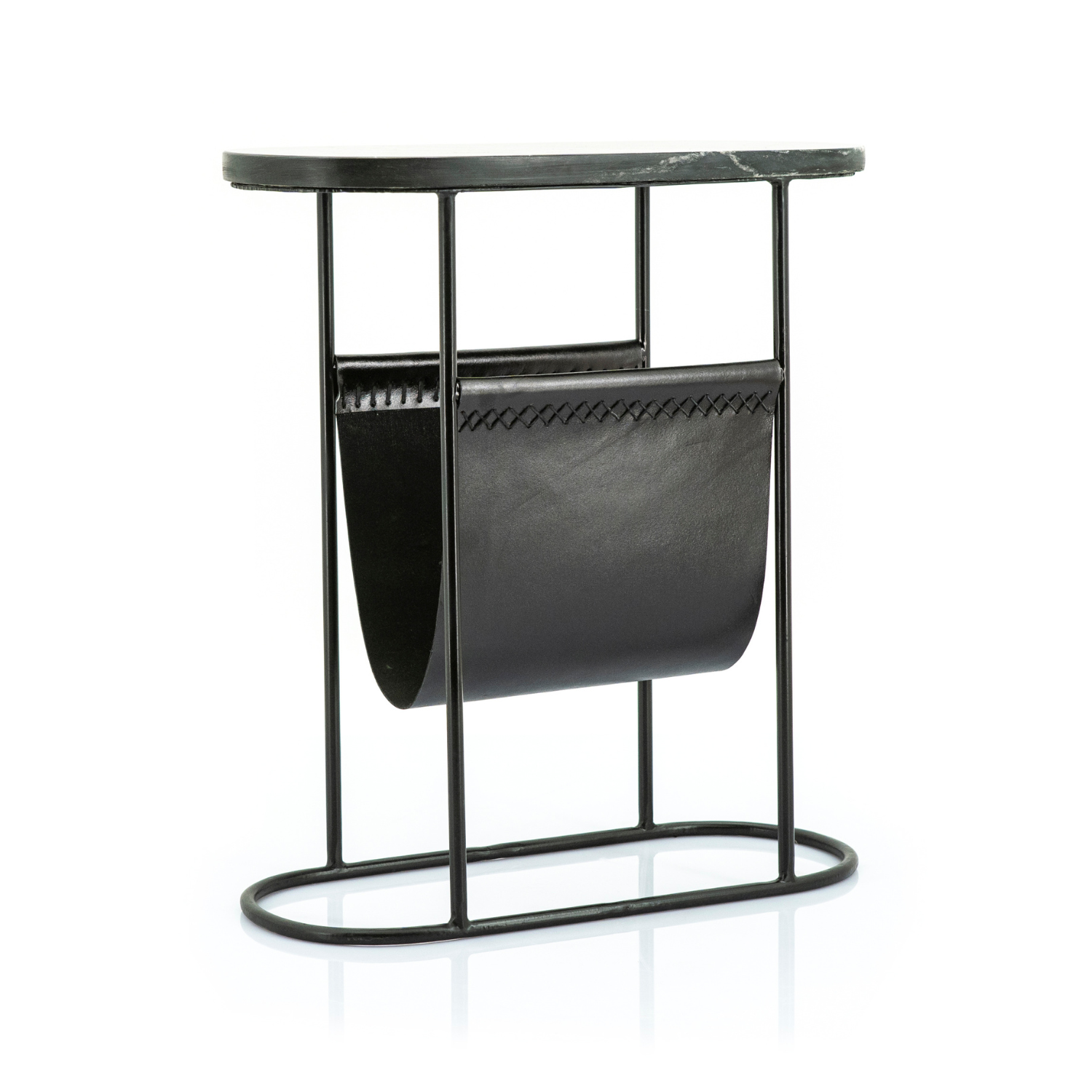 Pomocný stolek DAILY černá kůže s mramorovou deskou