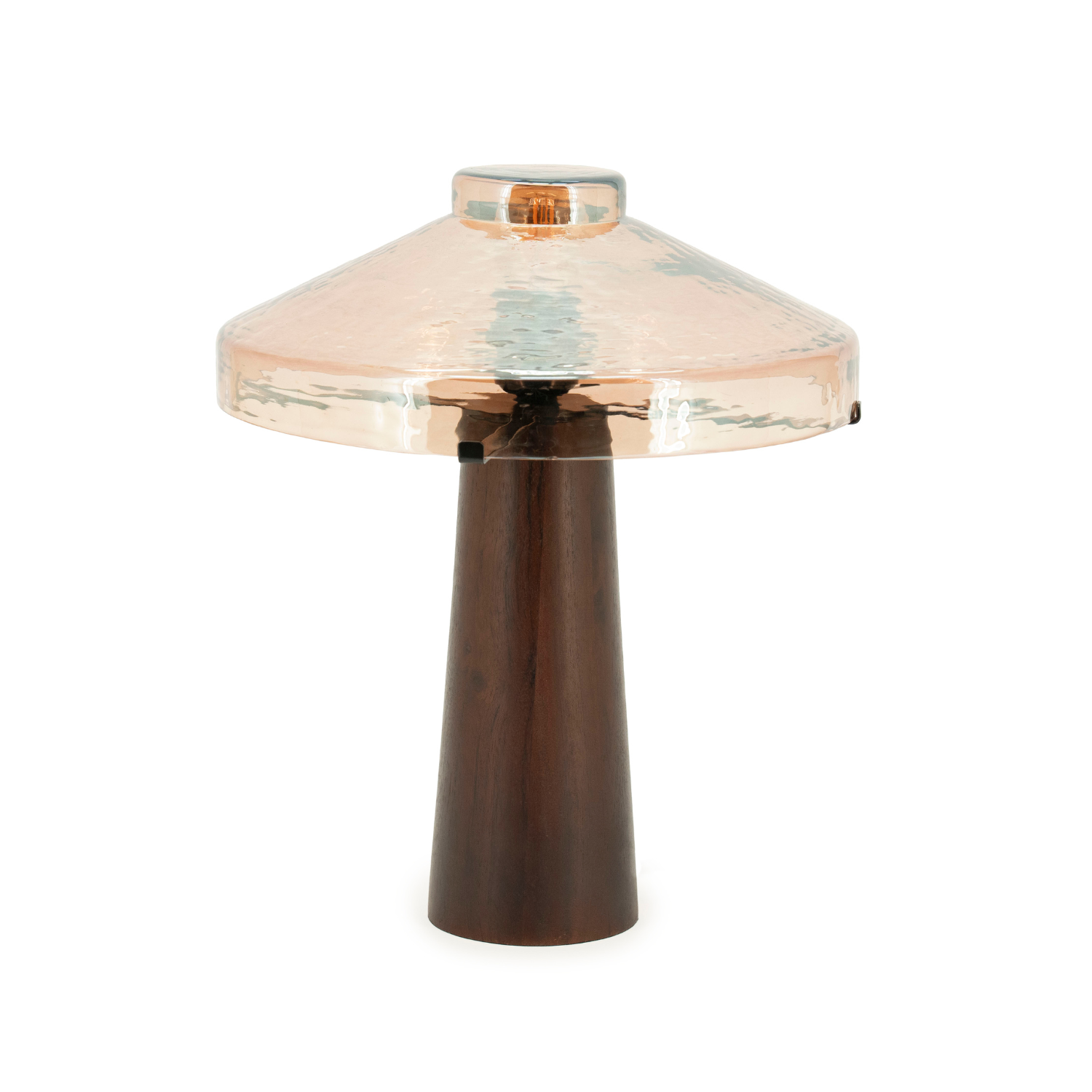Stolní lampa DOME dřevěná základna se skleněným stínidlem