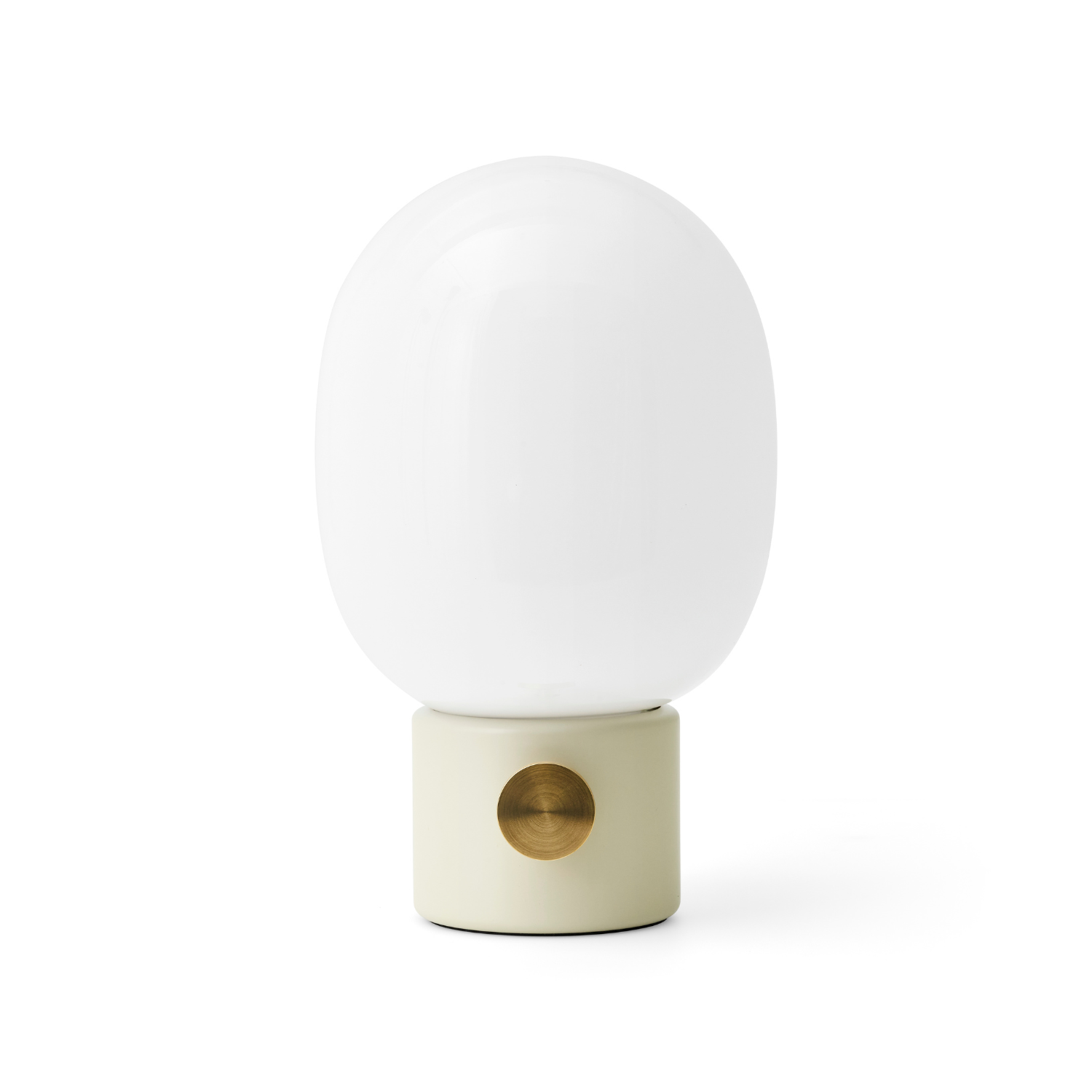 Stolní lampa JWDA z foukaného skla s krémovým podstavcem