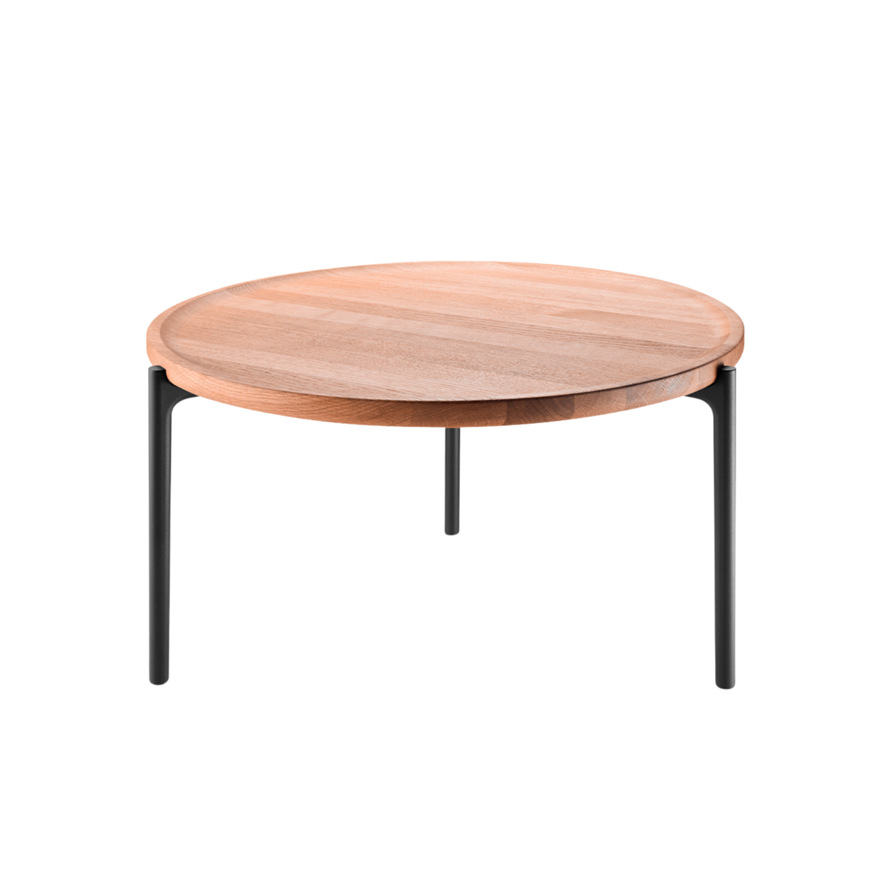 Round coffee table SAVOYE natural oak with black base