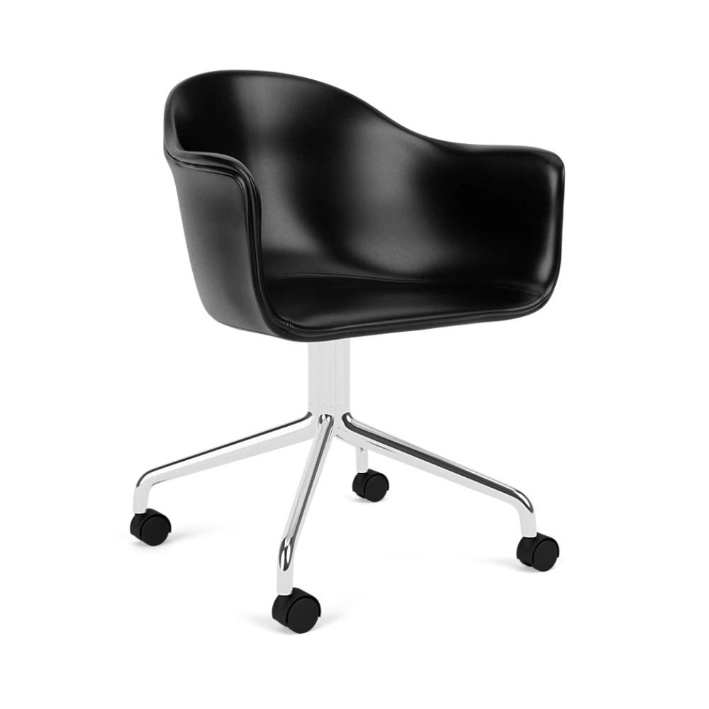 HARBOUR office armchair black leather with aluminum base