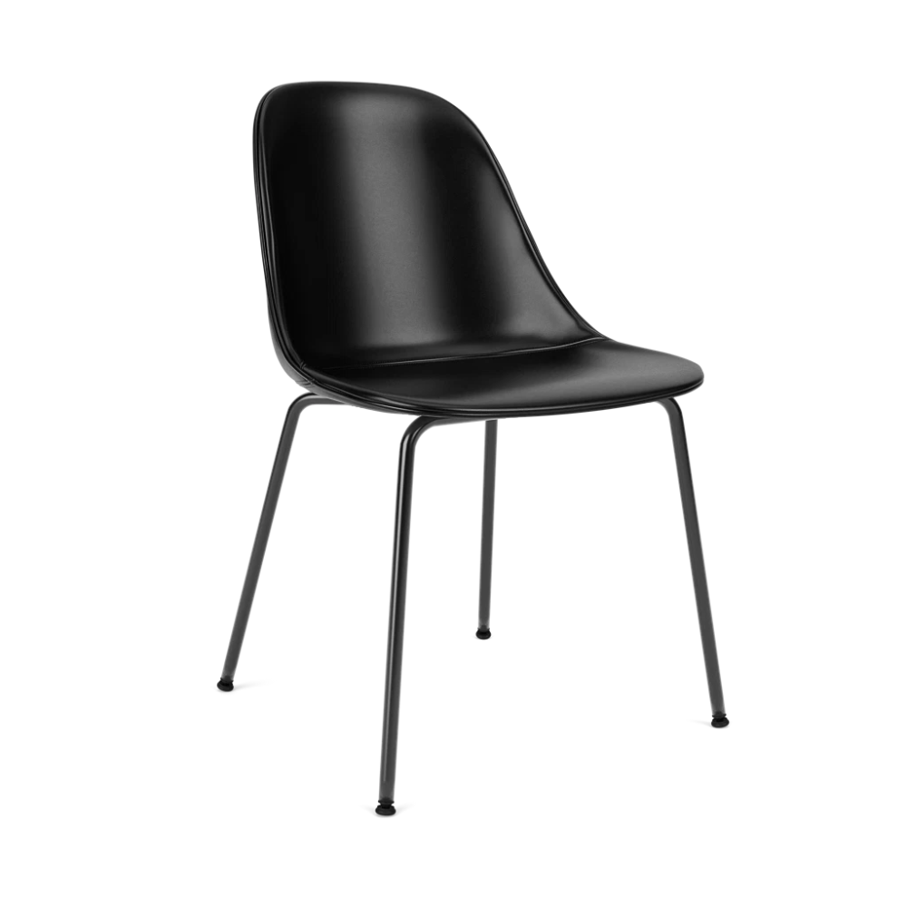 HARBOUR chair black leather with black steel base