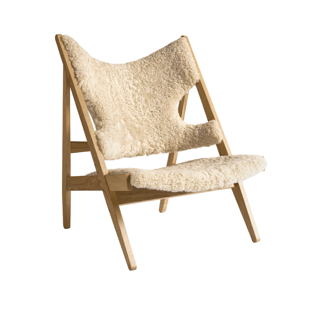 KNITTING Armchair with Sheepskin and Oak Base