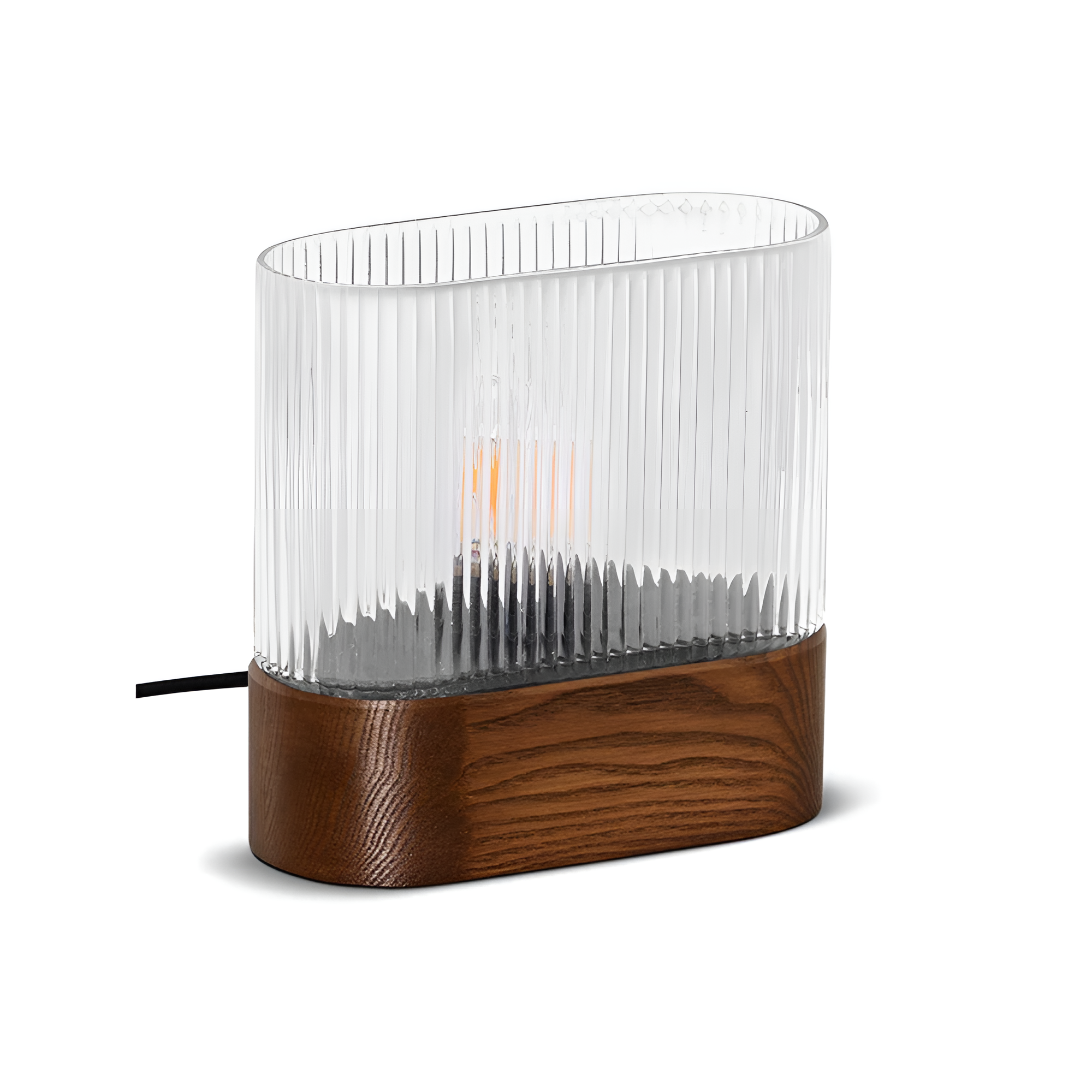 Stolní lampa FLUMINA sklo rýhované a jasanové dřevo