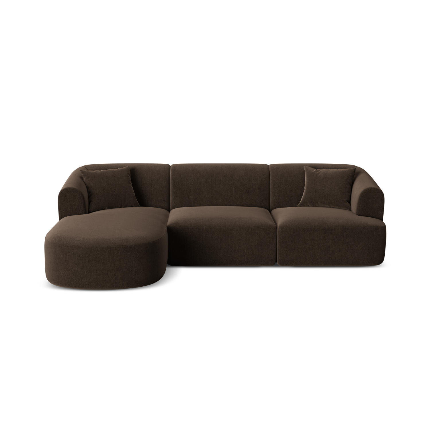 Chocolate left-facing velvet corner sofa for 4 people CAMPI