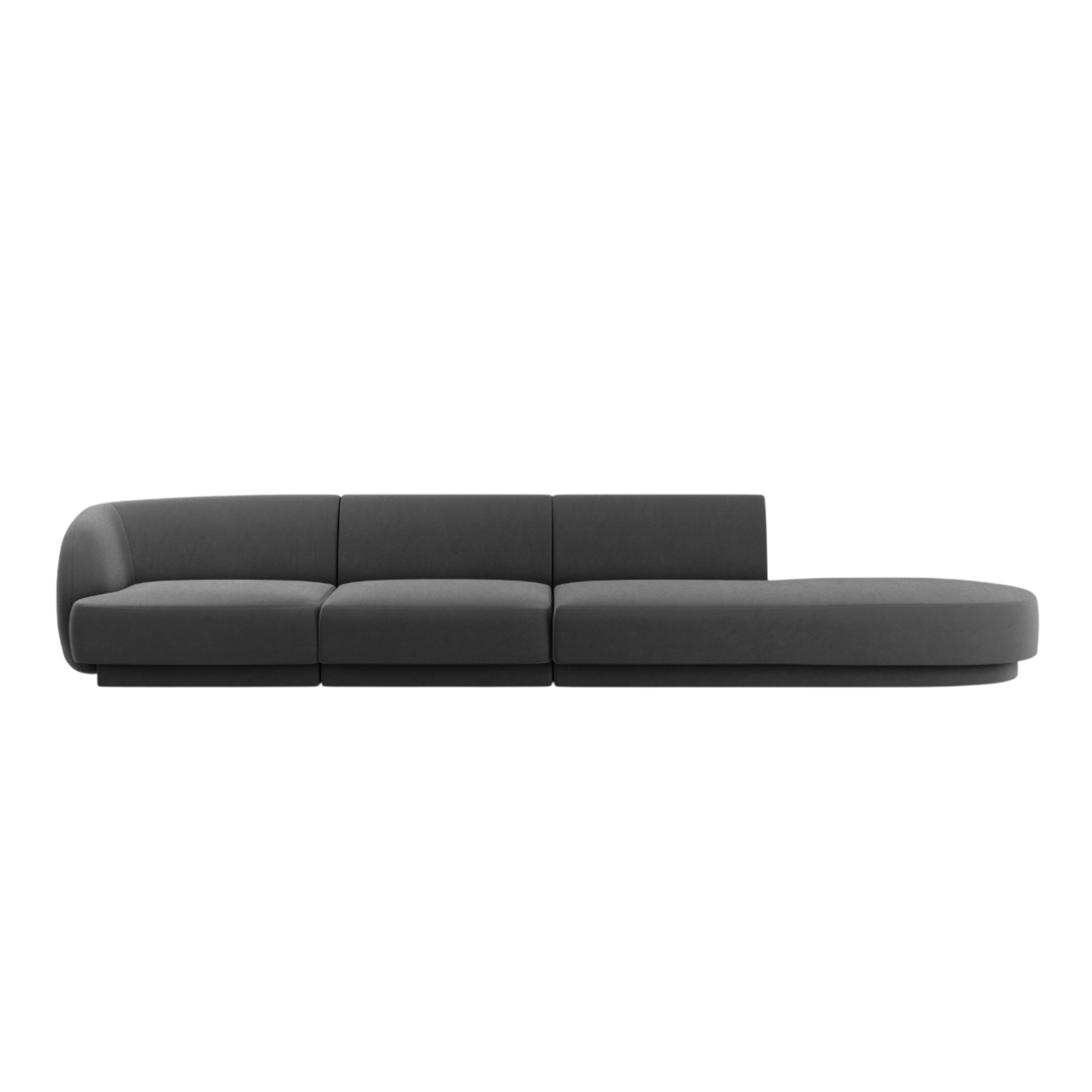 Velvet right-facing open 4-seater sofa MILEY light gray